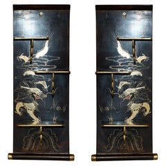 PAIR OF Antique CIRCA 1900 CHINESE EXPORT CHINOISERIE DRAGON FOLDING SHELVEs