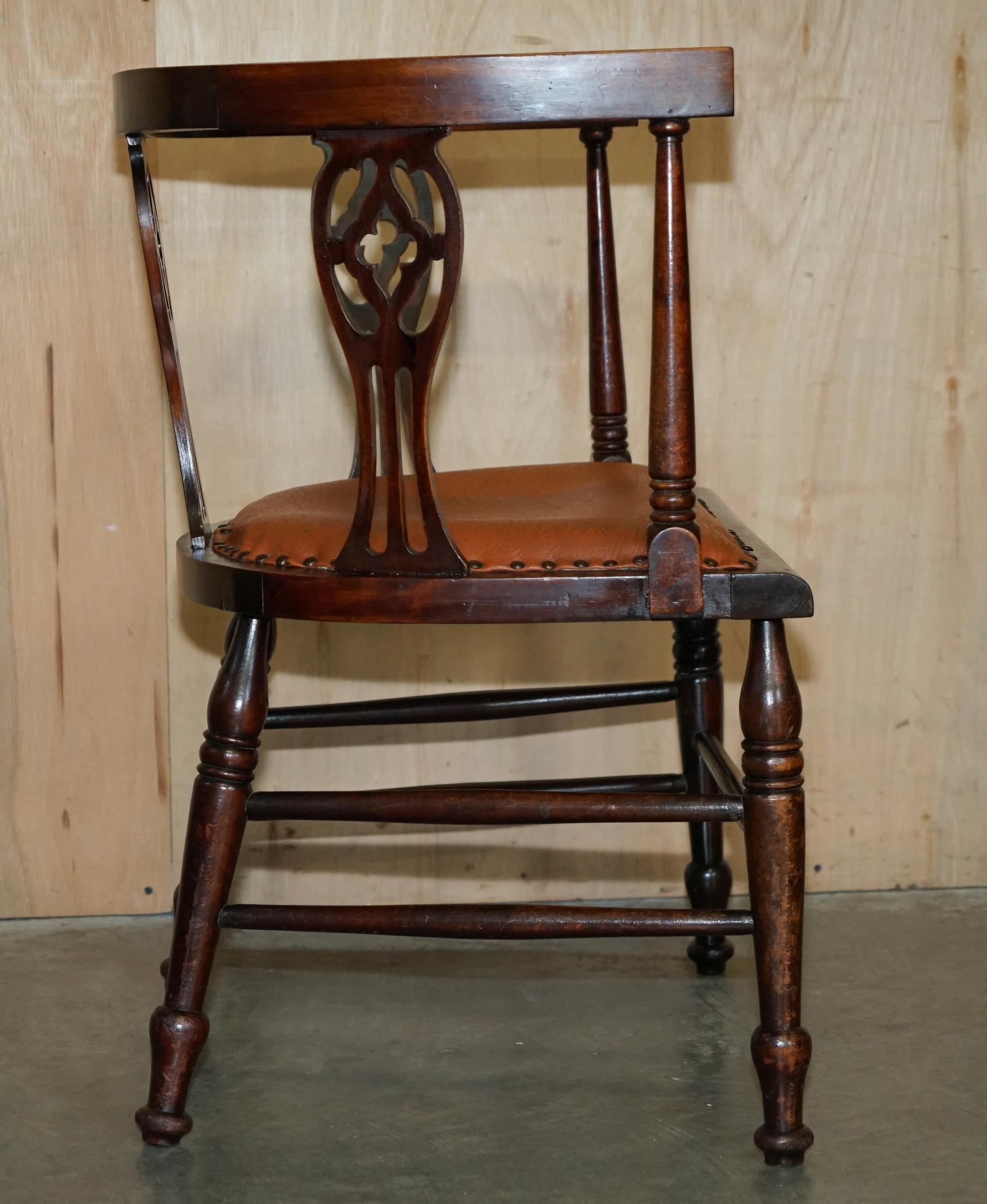 PAIR OF ANTIQUE CIRCA 1900 EDWARDIAN HARDWOOD & WALNUT INLAID CAPTAINS ARMCHAIRs For Sale 3