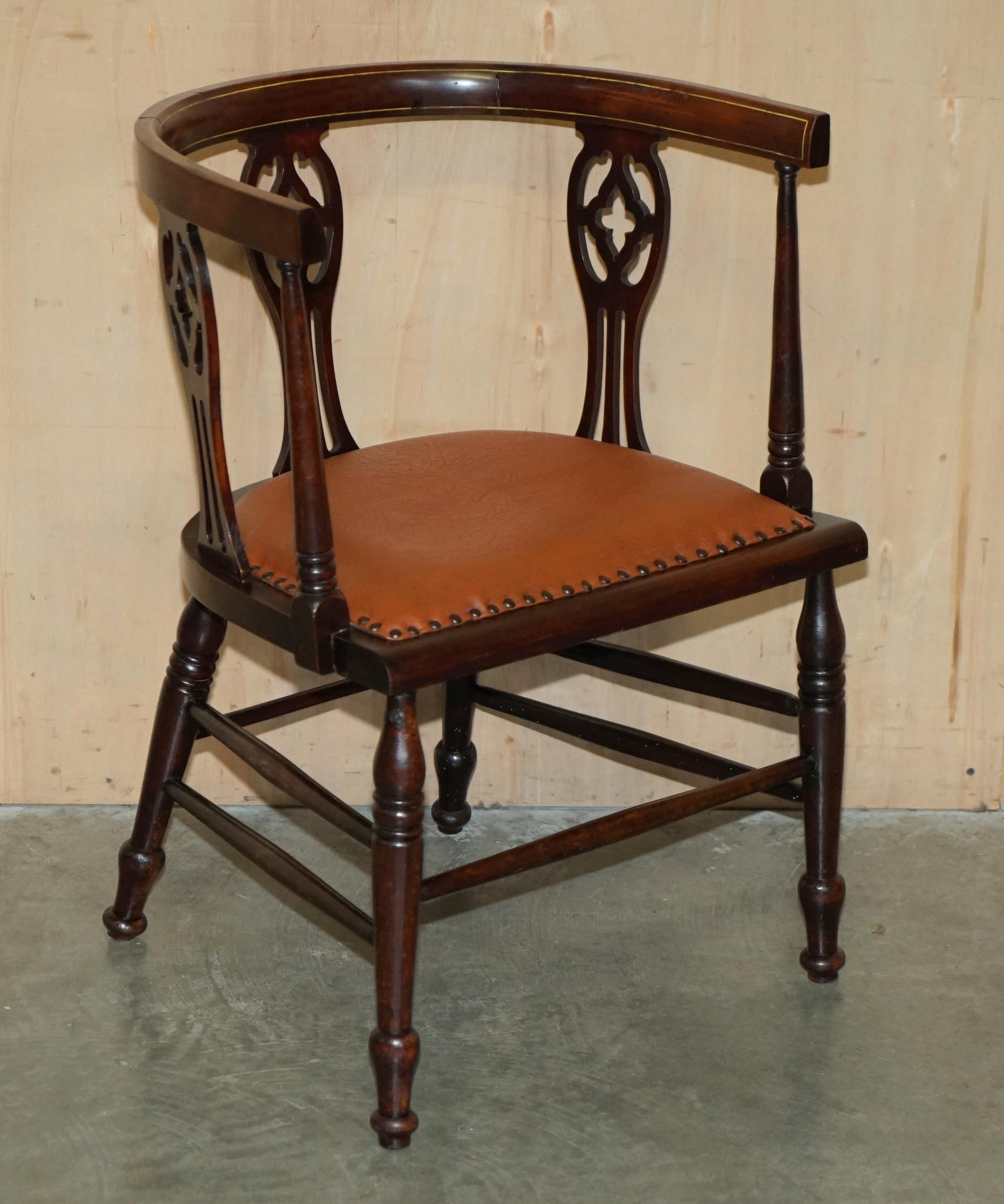 PAIR OF ANTIQUE CIRCA 1900 EDWARDIAN HARDWOOD & WALNUT INLAID CAPTAINS ARMCHAIRs For Sale 8