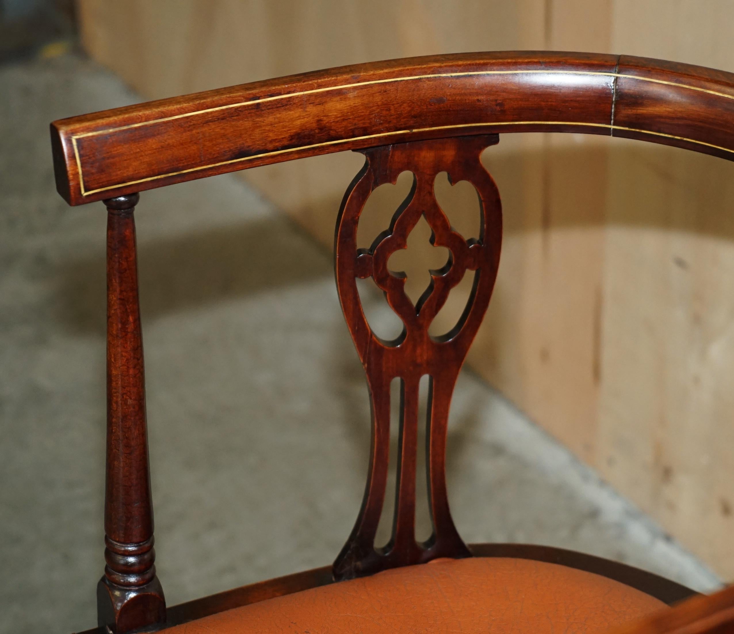 PAIR OF ANTIQUE CIRCA 1900 EDWARDIAN HARDWOOD & WALNUT INLAID CAPTAINS ARMCHAIRs For Sale 12
