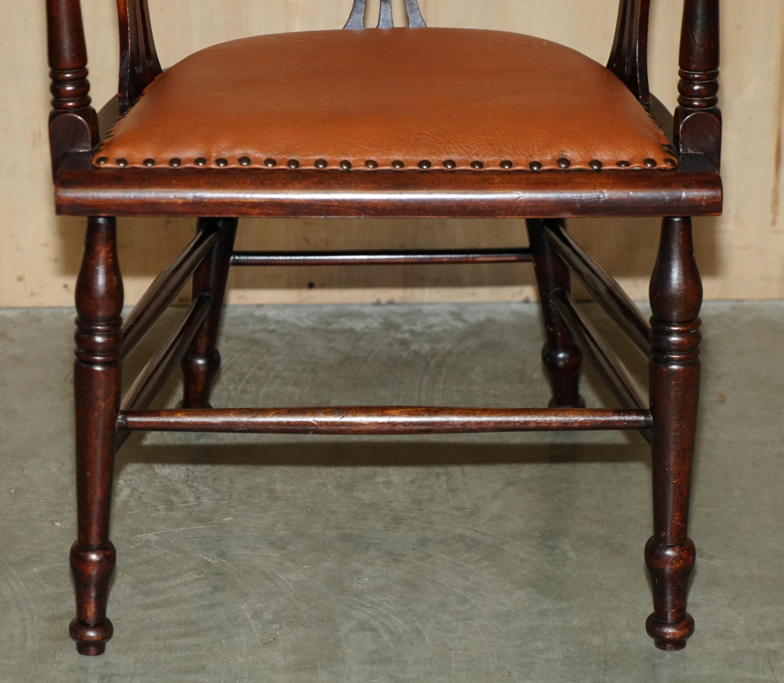 PAIR OF ANTIQUE CIRCA 1900 EDWARDIAN HARDWOOD & WALNUT INLAID CAPTAINS ARMCHAIRs For Sale 13