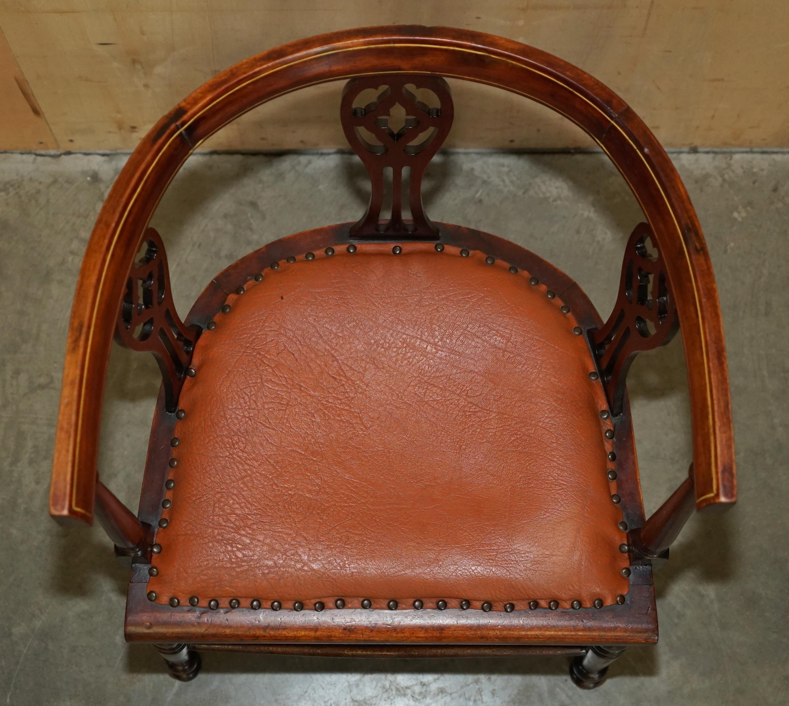 Early 20th Century PAIR OF ANTIQUE CIRCA 1900 EDWARDIAN HARDWOOD & WALNUT INLAID CAPTAINS ARMCHAIRs For Sale