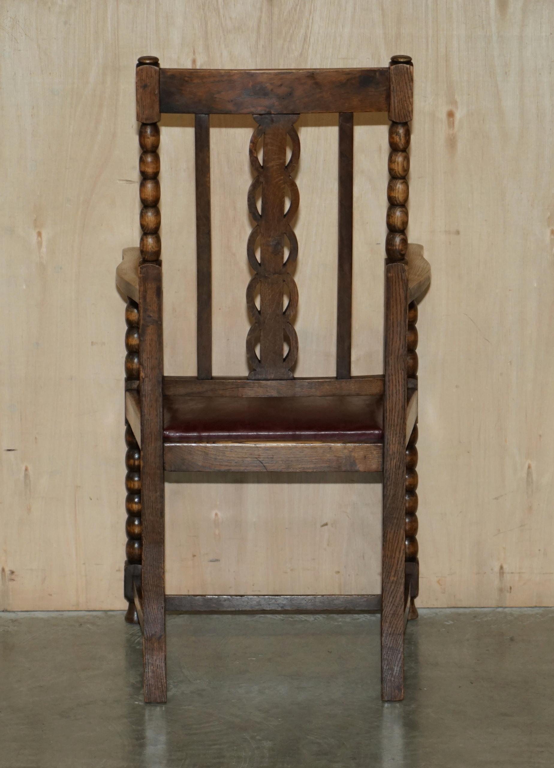 Pair of Antique circa 1900 Edwardian Scottish Oak Bobbin Turned Carver Armchairs For Sale 12