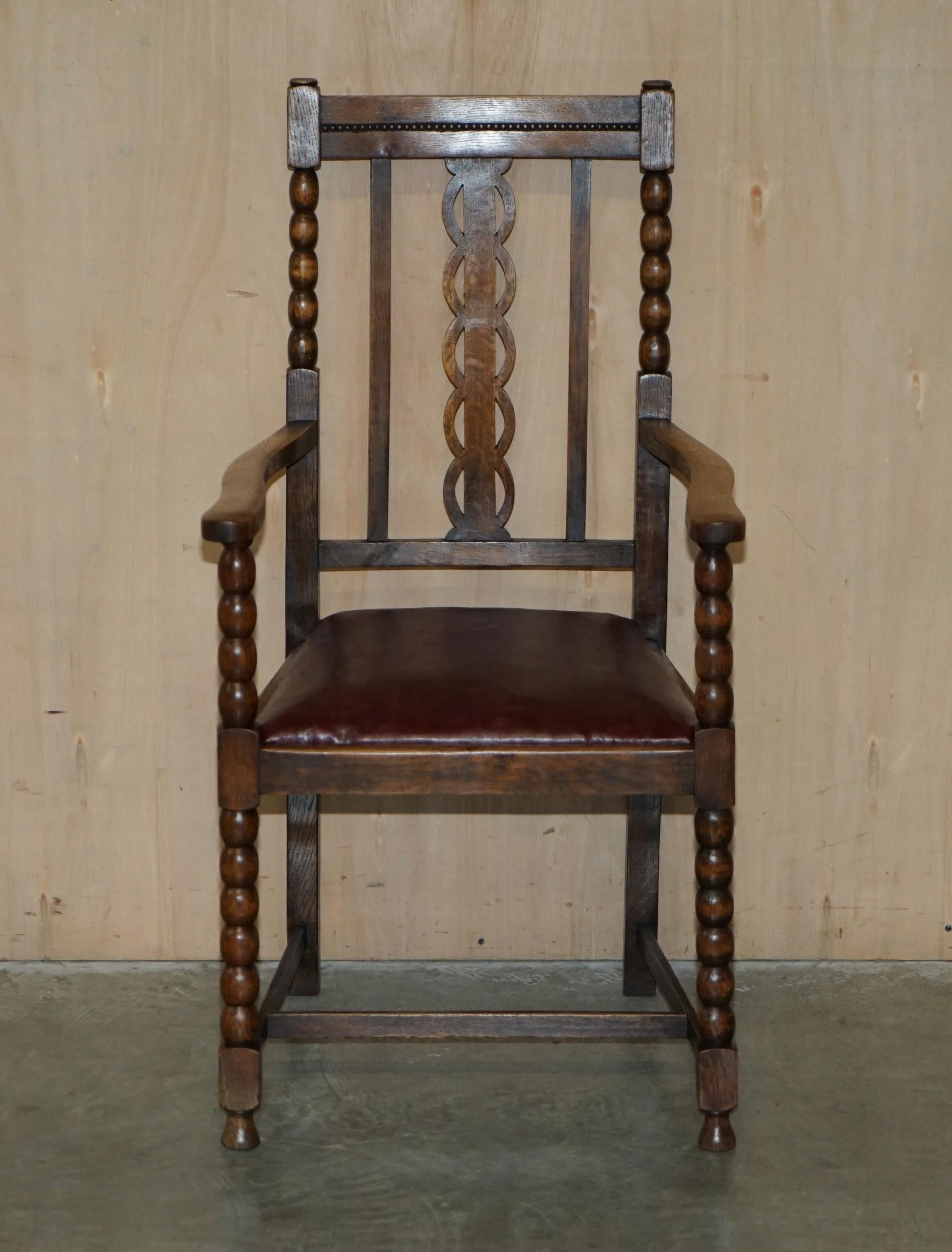 Pair of Antique circa 1900 Edwardian Scottish Oak Bobbin Turned Carver Armchairs For Sale 14