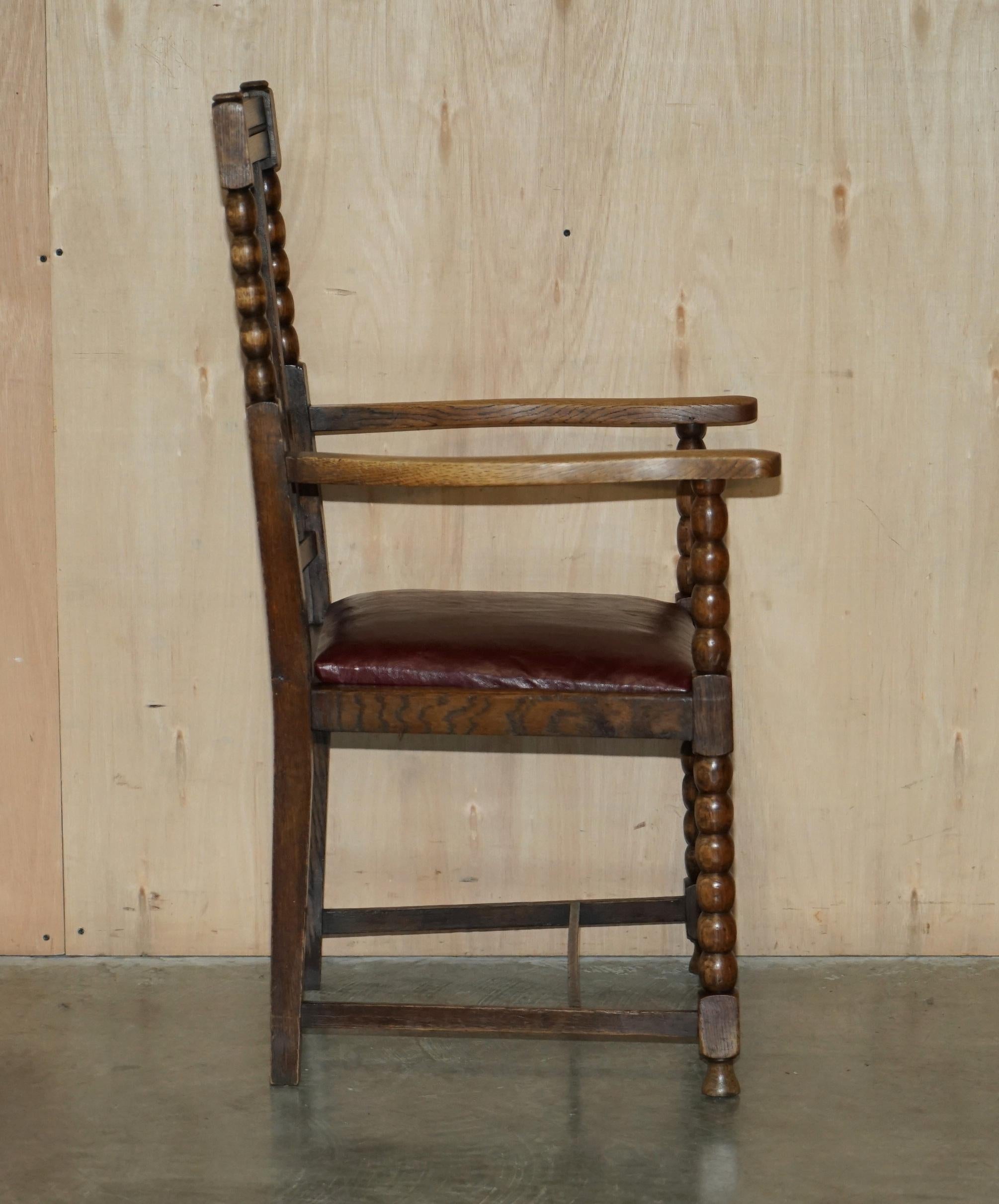 Pair of Antique circa 1900 Edwardian Scottish Oak Bobbin Turned Carver Armchairs For Sale 15