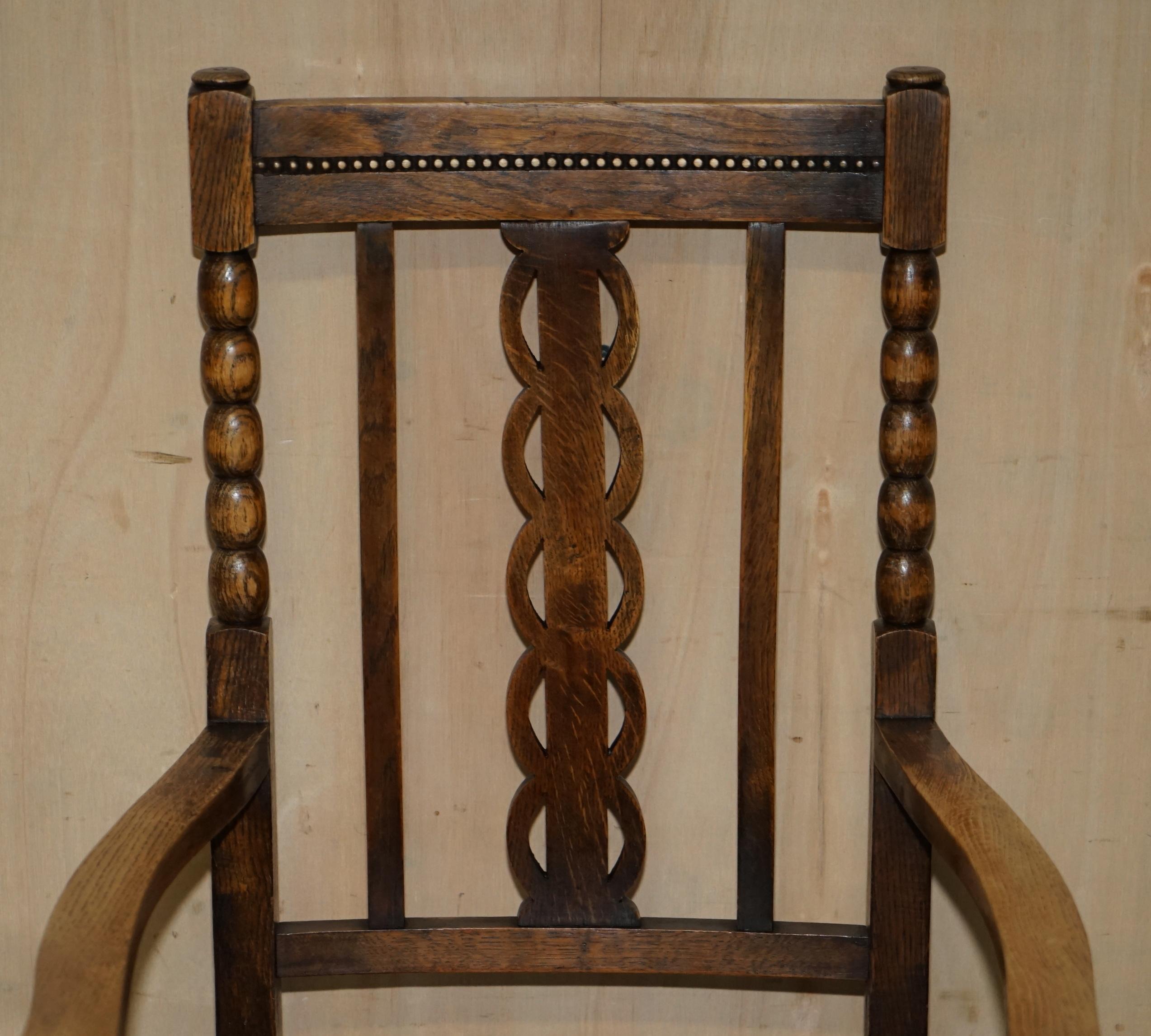 Early 20th Century Pair of Antique circa 1900 Edwardian Scottish Oak Bobbin Turned Carver Armchairs For Sale