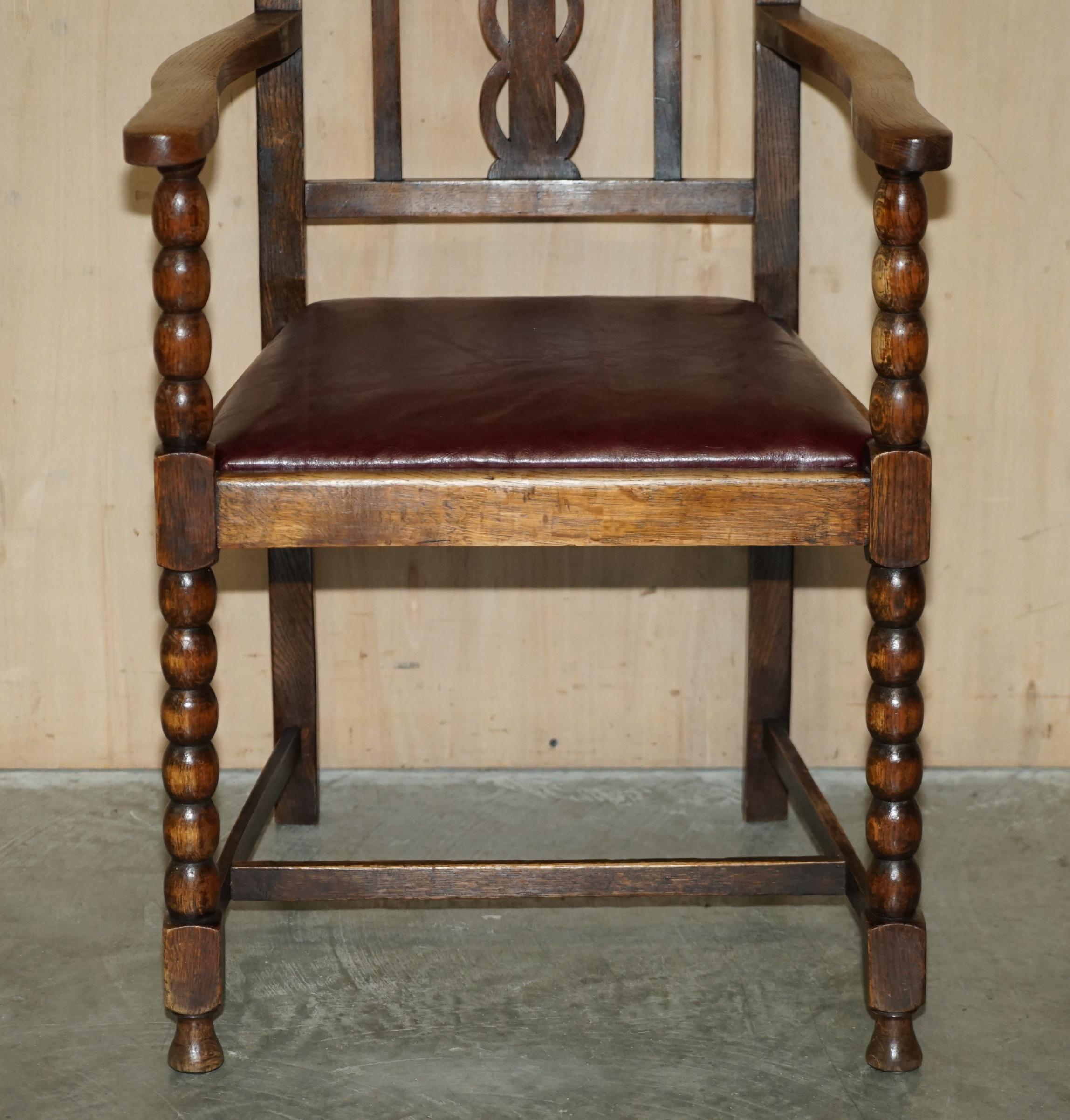 Pair of Antique circa 1900 Edwardian Scottish Oak Bobbin Turned Carver Armchairs For Sale 1