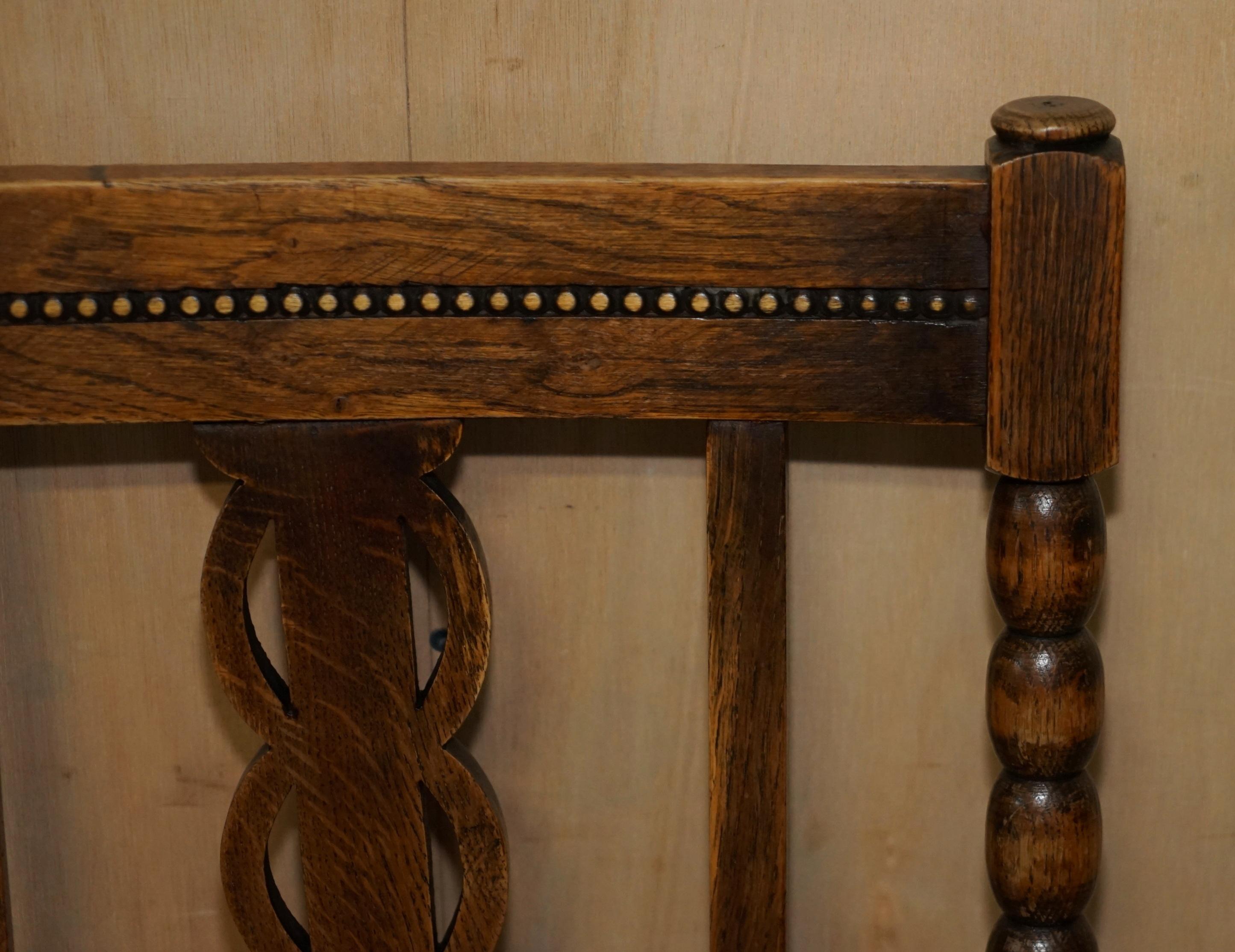 Pair of Antique circa 1900 Edwardian Scottish Oak Bobbin Turned Carver Armchairs For Sale 3
