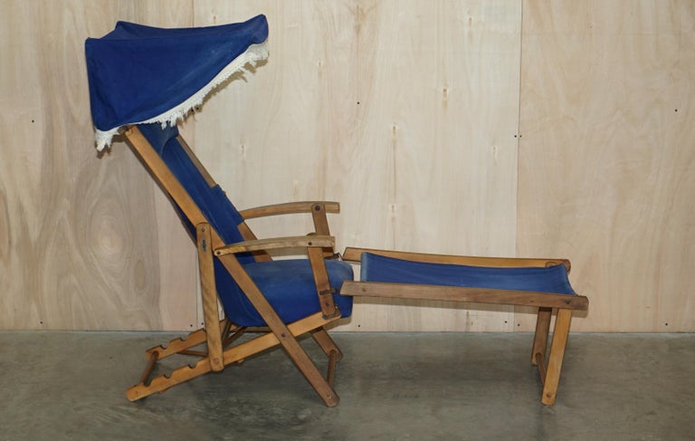 Pair of Antique circa 1900 Haxyes Steamer Deck Chairs Canopy Top 