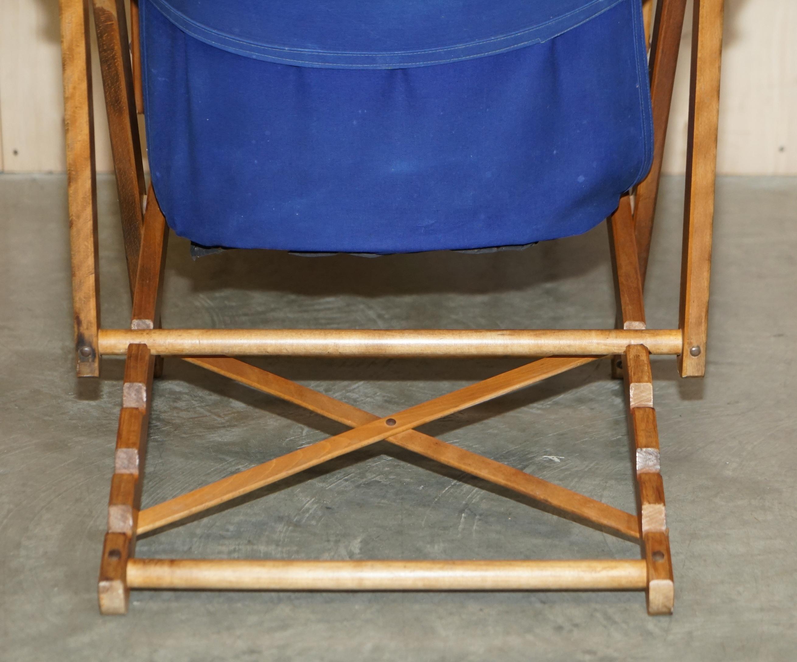 Early 20th Century Pair of Antique circa 1900 Haxyes Steamer Deck Chairs Canopy Top & Footrests For Sale