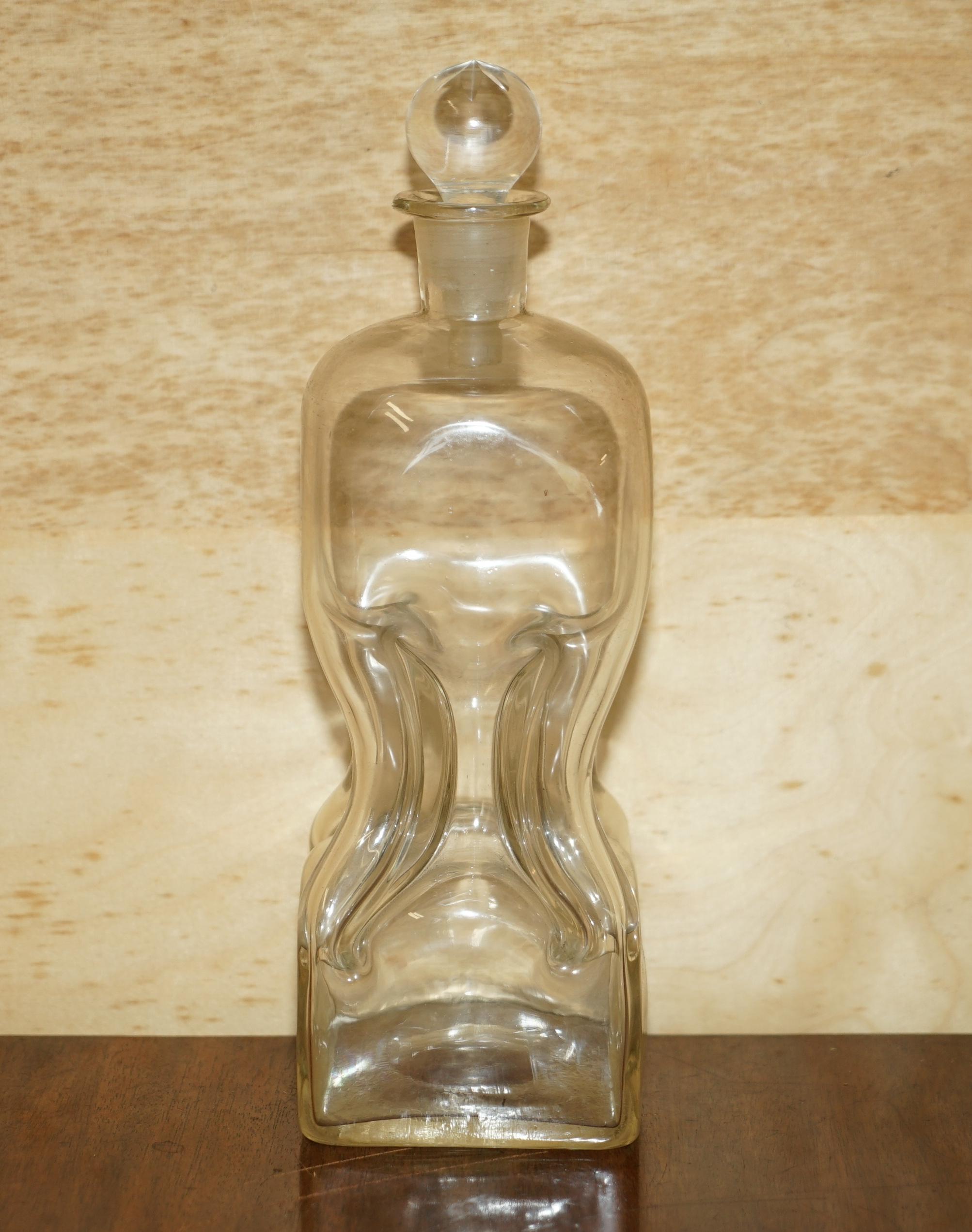 Glass Pair of Antique circa 1900 Pinch Decanters for Serving Whiskey Bourbon Vodka Gin For Sale