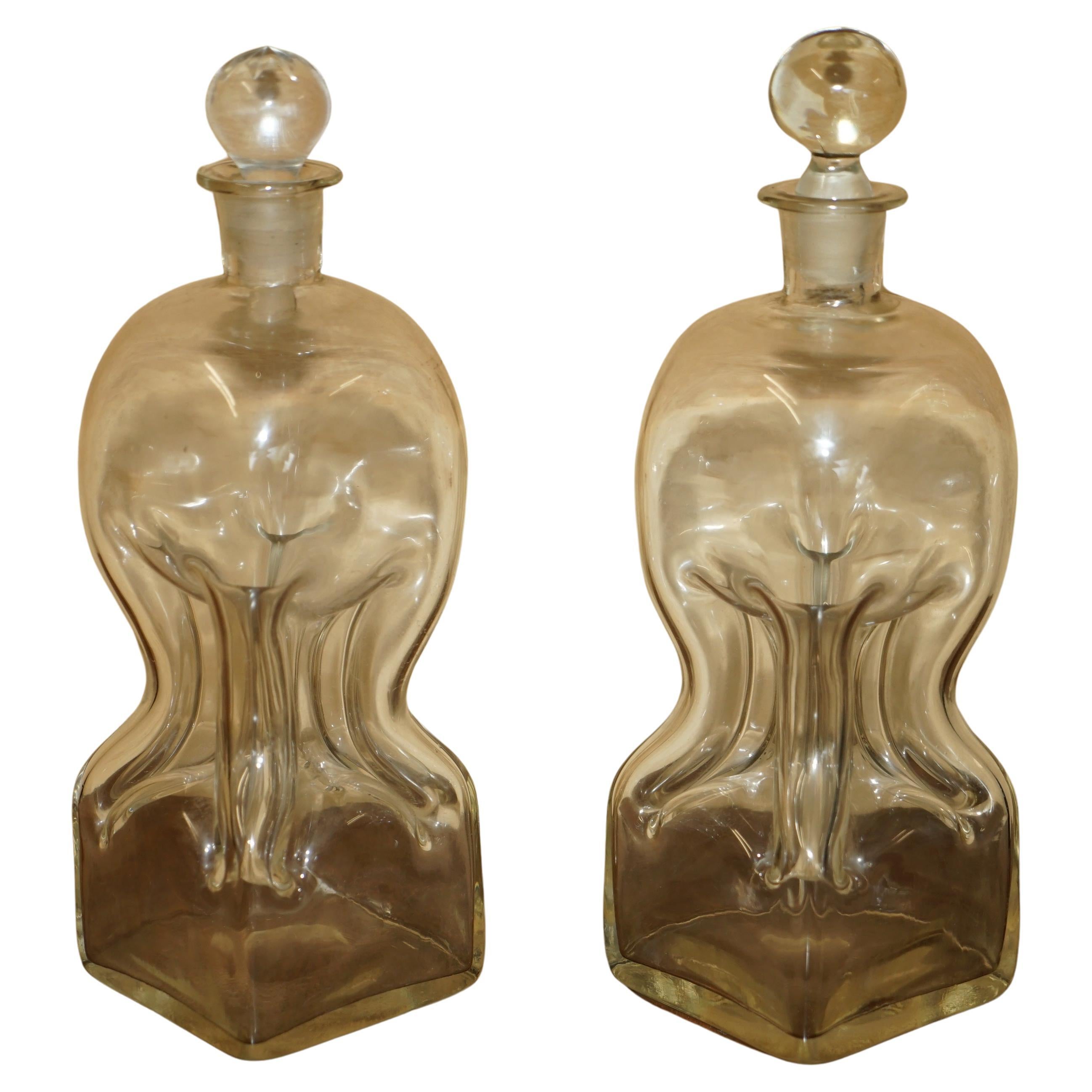 Pair of Antique circa 1900 Pinch Decanters for Serving Whiskey Bourbon Vodka Gin For Sale
