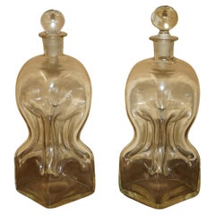 Pair of Antique circa 1900 Pinch Decanters for Serving Whiskey Bourbon Vodka Gin