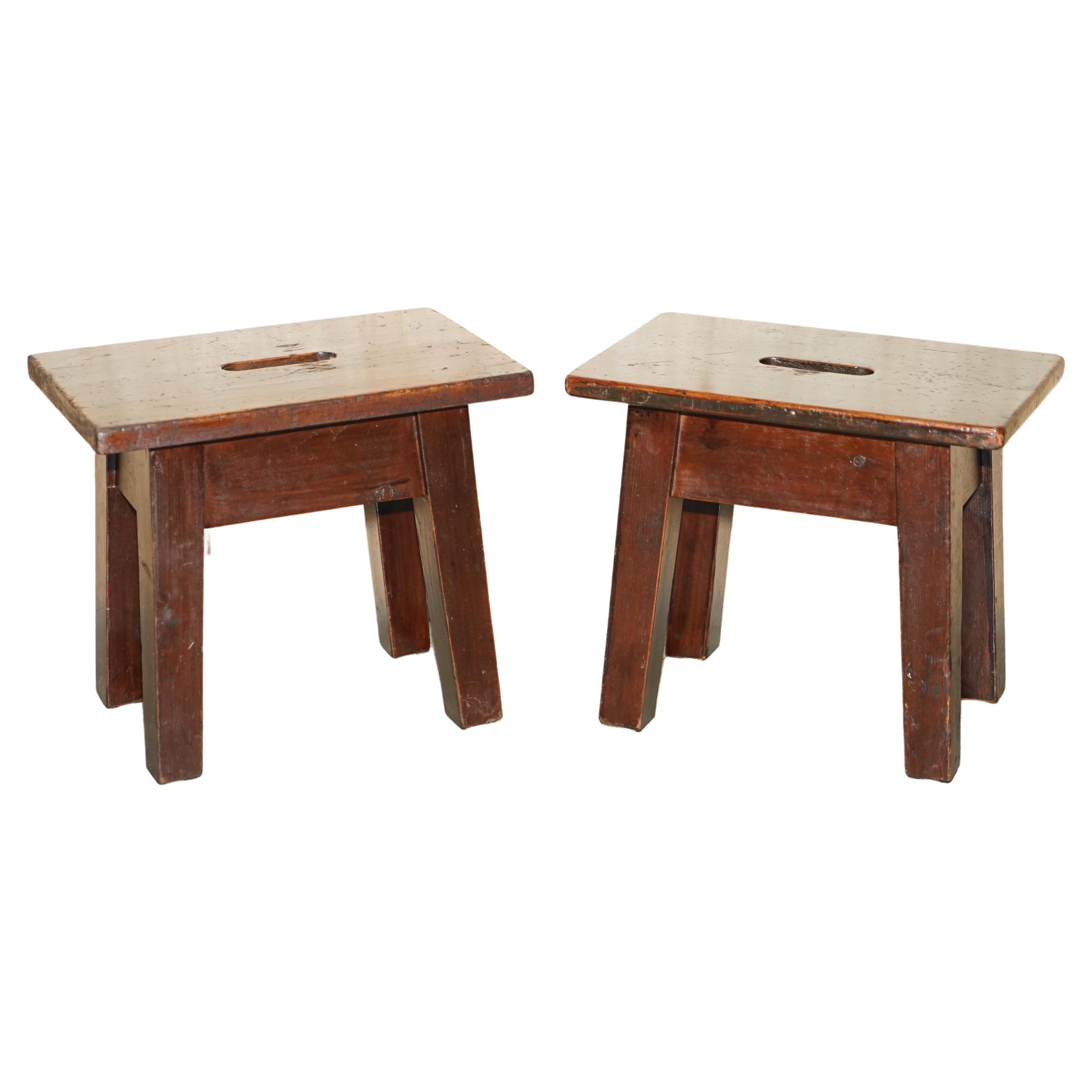 Pair of Antique Circa 1910 Milking Stools Which Make Lovely Small Side Tables For Sale