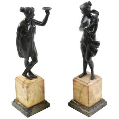 Pair of Antique Classical Bronze Sculptures on Italian Marble Bases "Grand Tour"