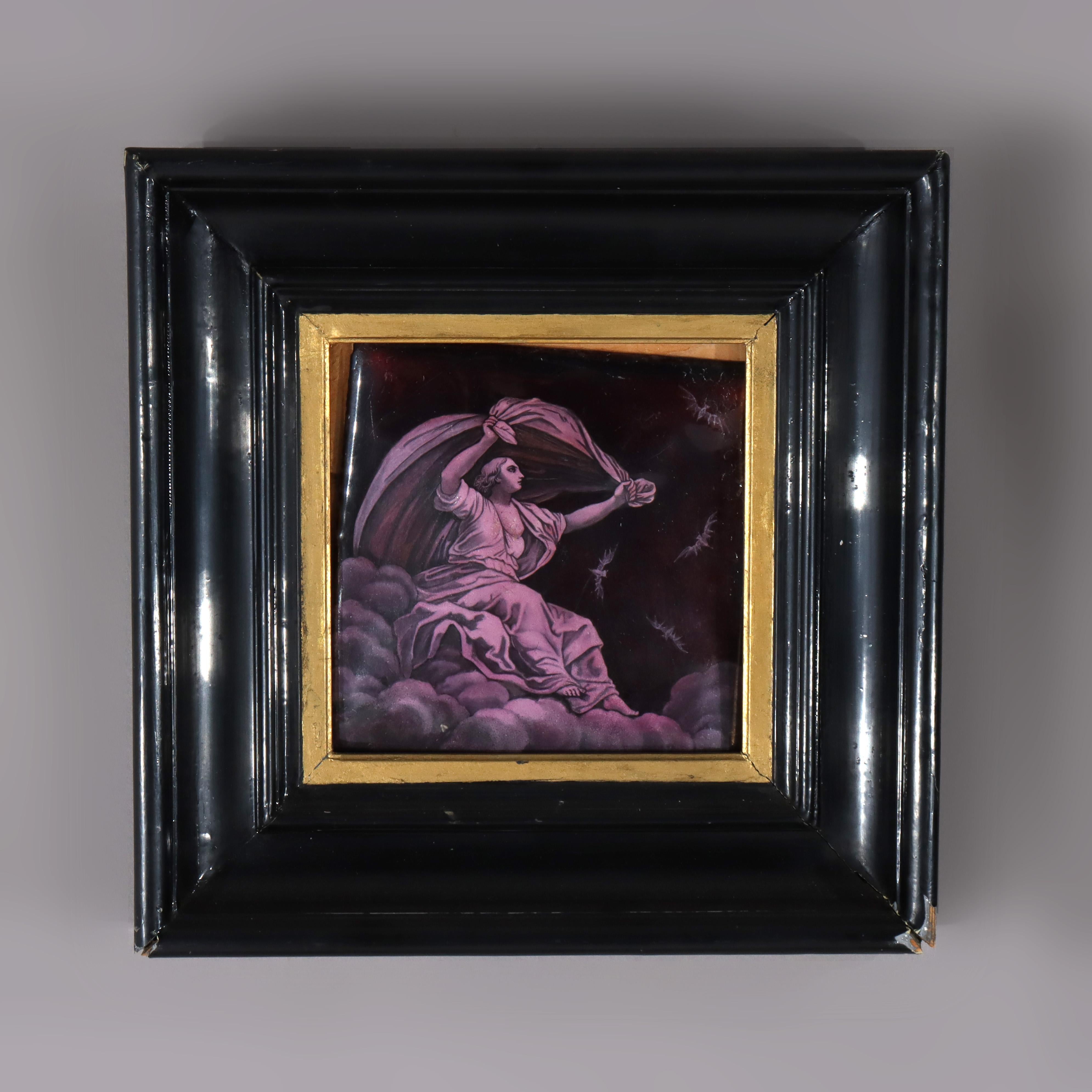 Pair of Antique Classical Enameled Copper Panels of Celestial Goddess 19thC For Sale 1