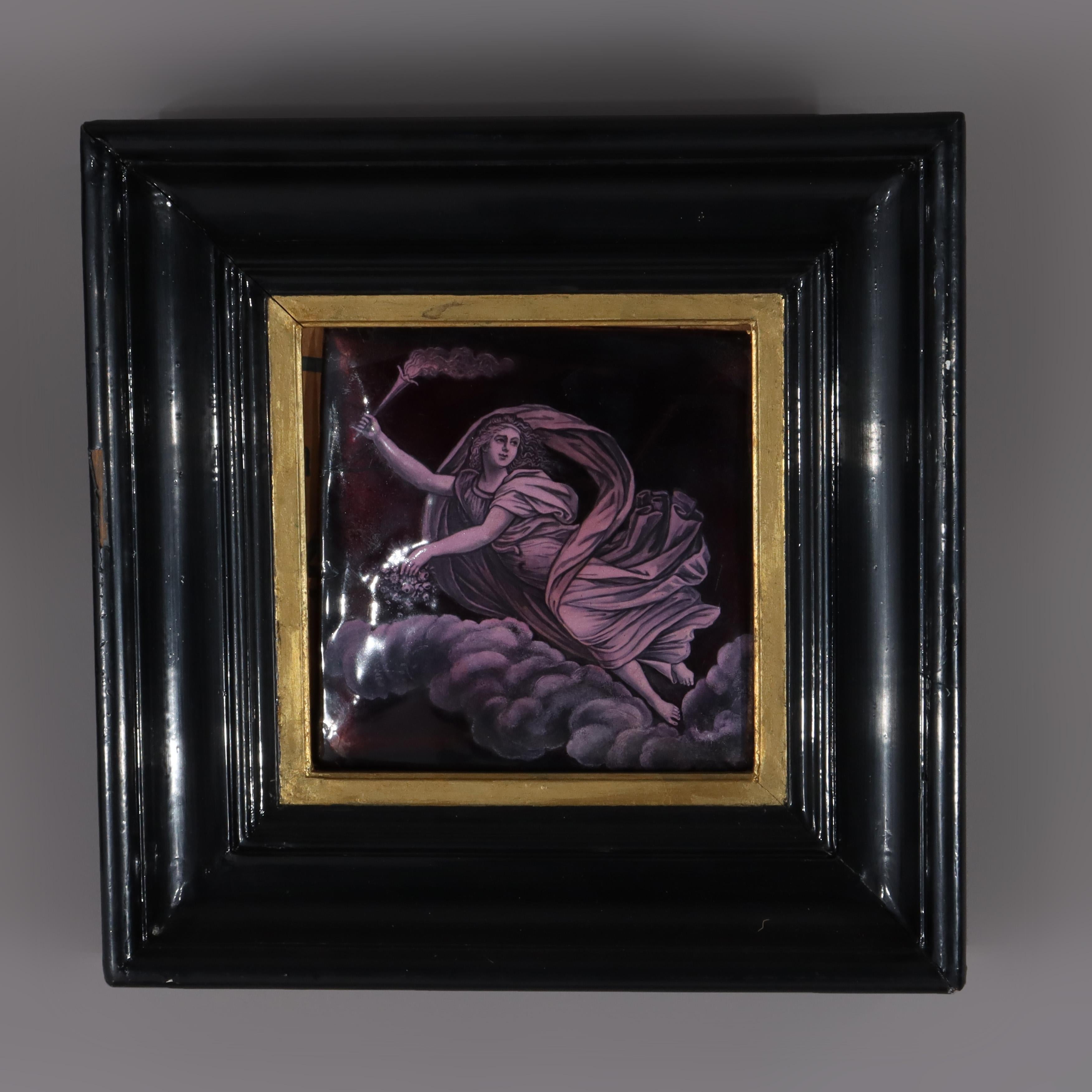 Pair of Antique Classical Enameled Copper Panels of Celestial Goddess 19thC For Sale 2