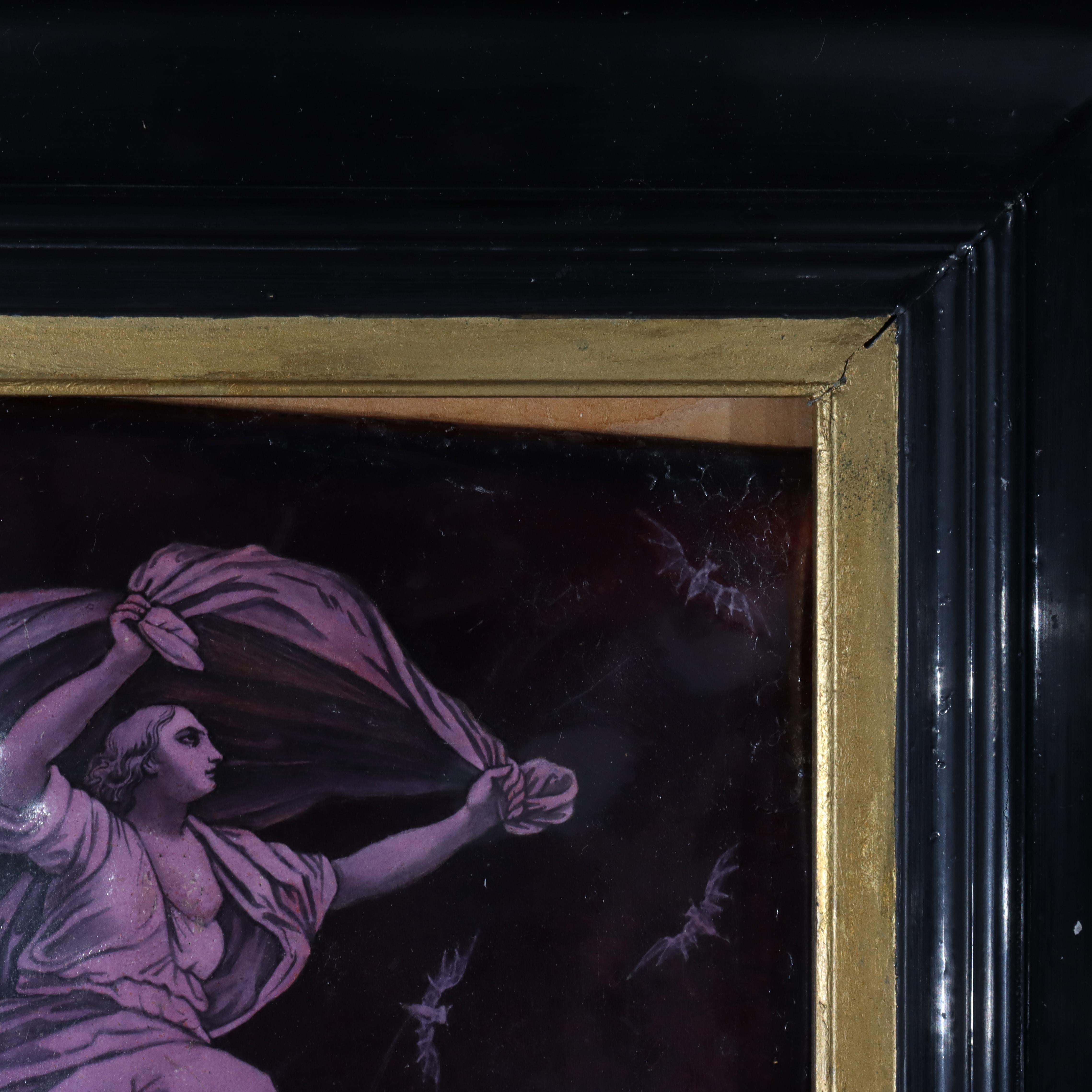 Pair of Antique Classical Enameled Copper Panels of Celestial Goddess 19thC For Sale 4
