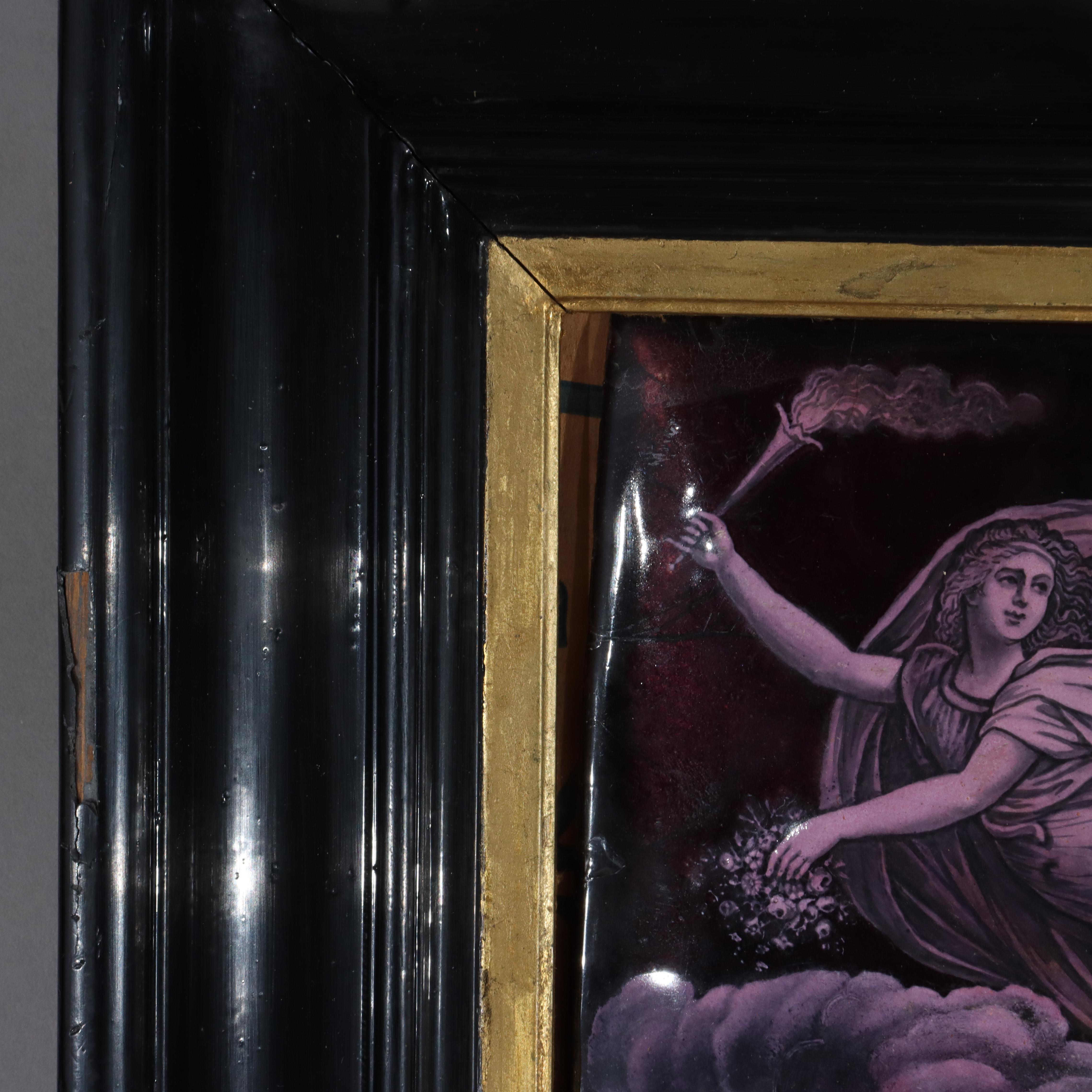 Pair of Antique Classical Enameled Copper Panels of Celestial Goddess 19thC For Sale 5