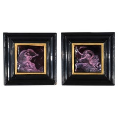 Pair of Antique Classical Enameled Copper Panels of Celestial Goddess 19thC