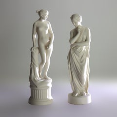 Pair Of Antique Classical Parian Porcelain Figures Of Women 19thC