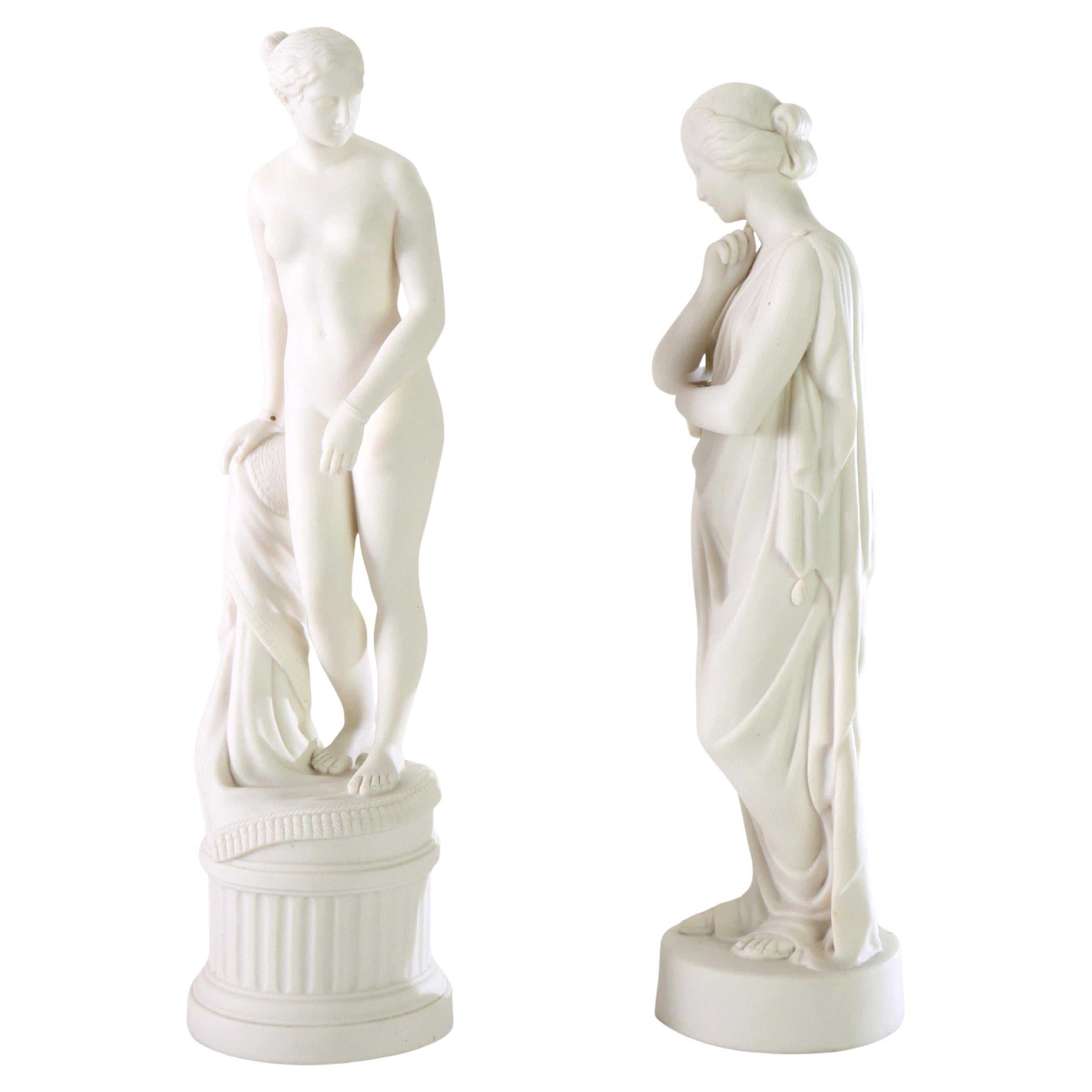 Pair Of Antique Classical Parian Porcelain Figures Of Women 19thC