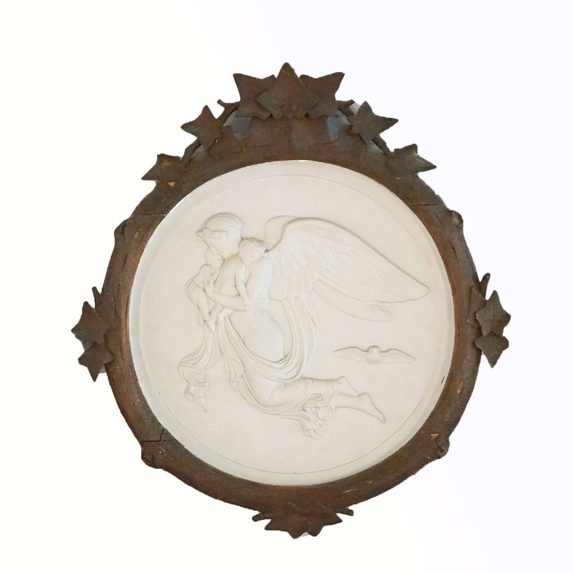 Pair of Antique Classical Parian Portrait Plaques Carved Walnut Frames 19thC In Good Condition In Big Flats, NY