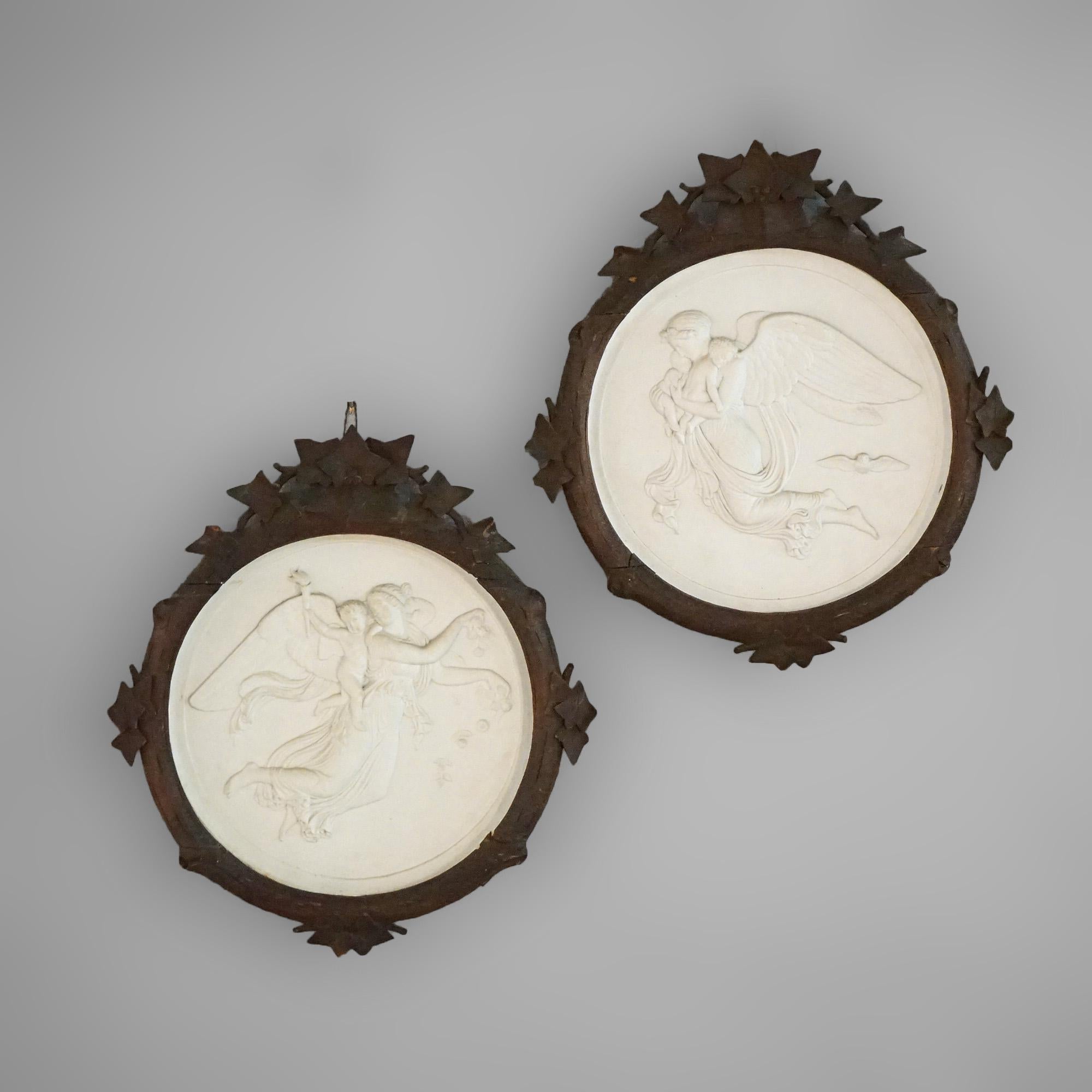Pair of Antique Classical Parian Portrait Plaques Carved Walnut Frames 19thC 3