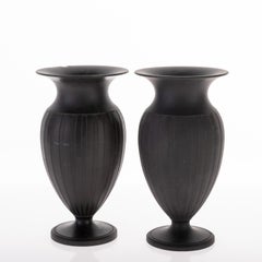 Pair of Antique Classical Wedgwood Black Basalt Baluster Vases 19th Century
