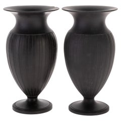 Pair of Antique Classical Wedgwood Black Basalt Baluster Vases 19th Century