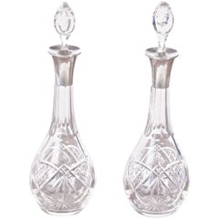 Pair of Antique Clear Cut-Glass Decanters