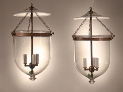 Pair of Antique Clear Glass Bell Jar Lanterns