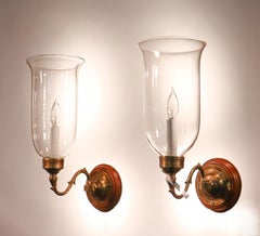 Pair of Antique Clear Glass Hurricane Shade Wall Sconces