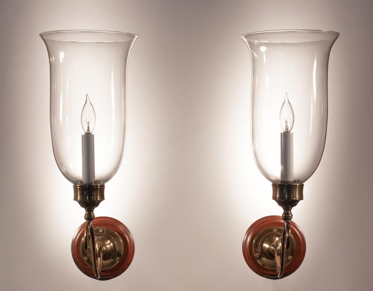 Pair of Antique Clear Glass Hurricane Shade Wall Sconces at 1stDibs