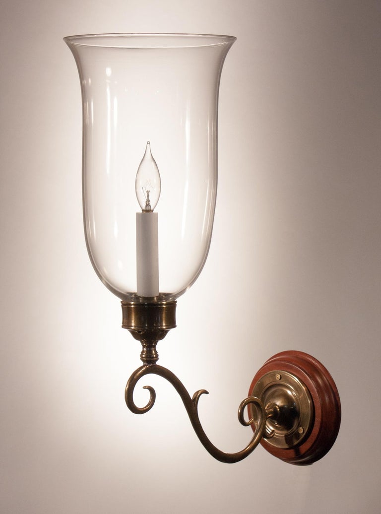 Pair of Antique Clear Glass Hurricane Shade Wall Sconces at 1stDibs