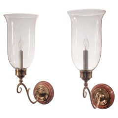Pair of Antique Clear Glass Hurricane Shade Wall Sconces