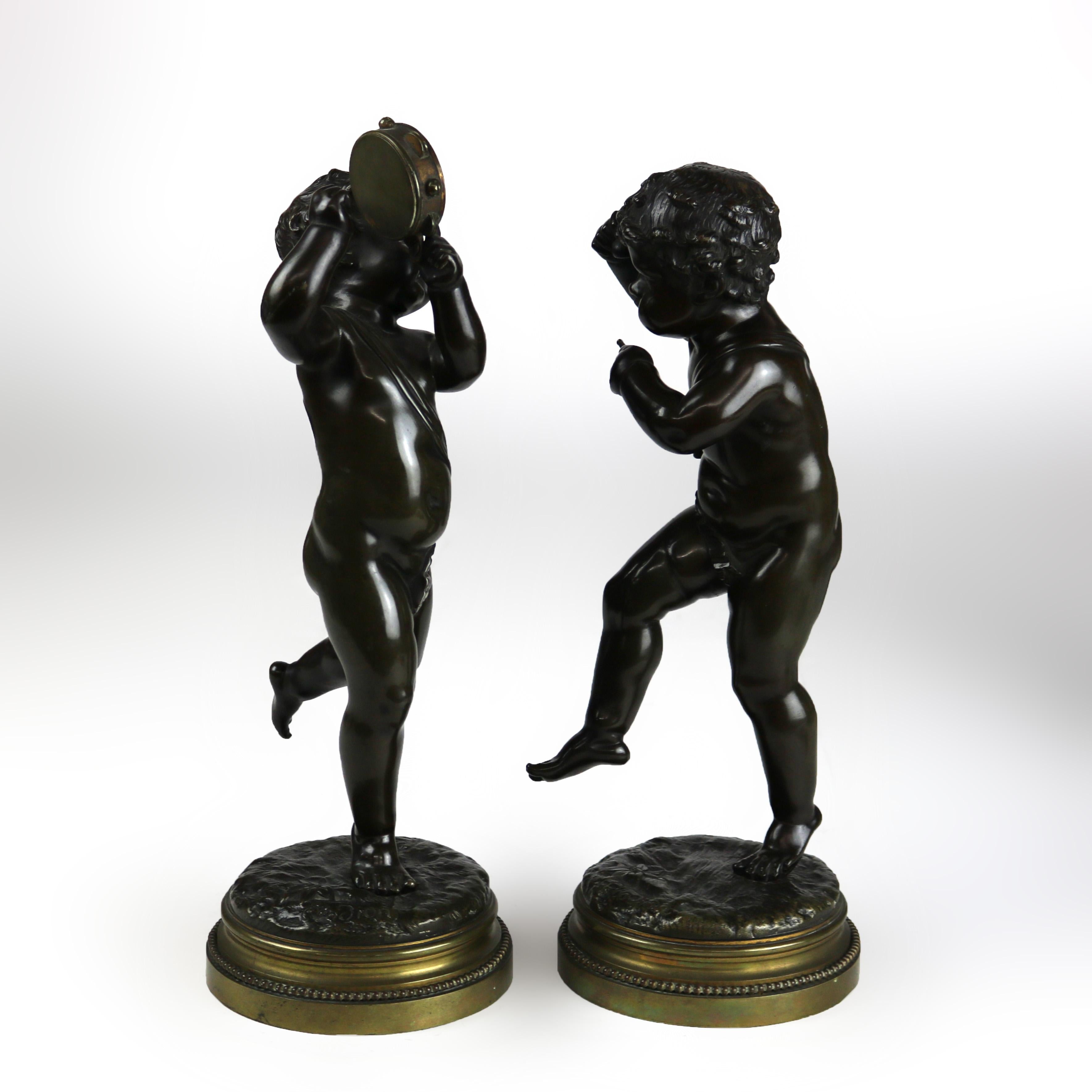 Coppia di sculture antiche in bronzo Clodion Cherubino Musico, firmate C1880 in vendita 8