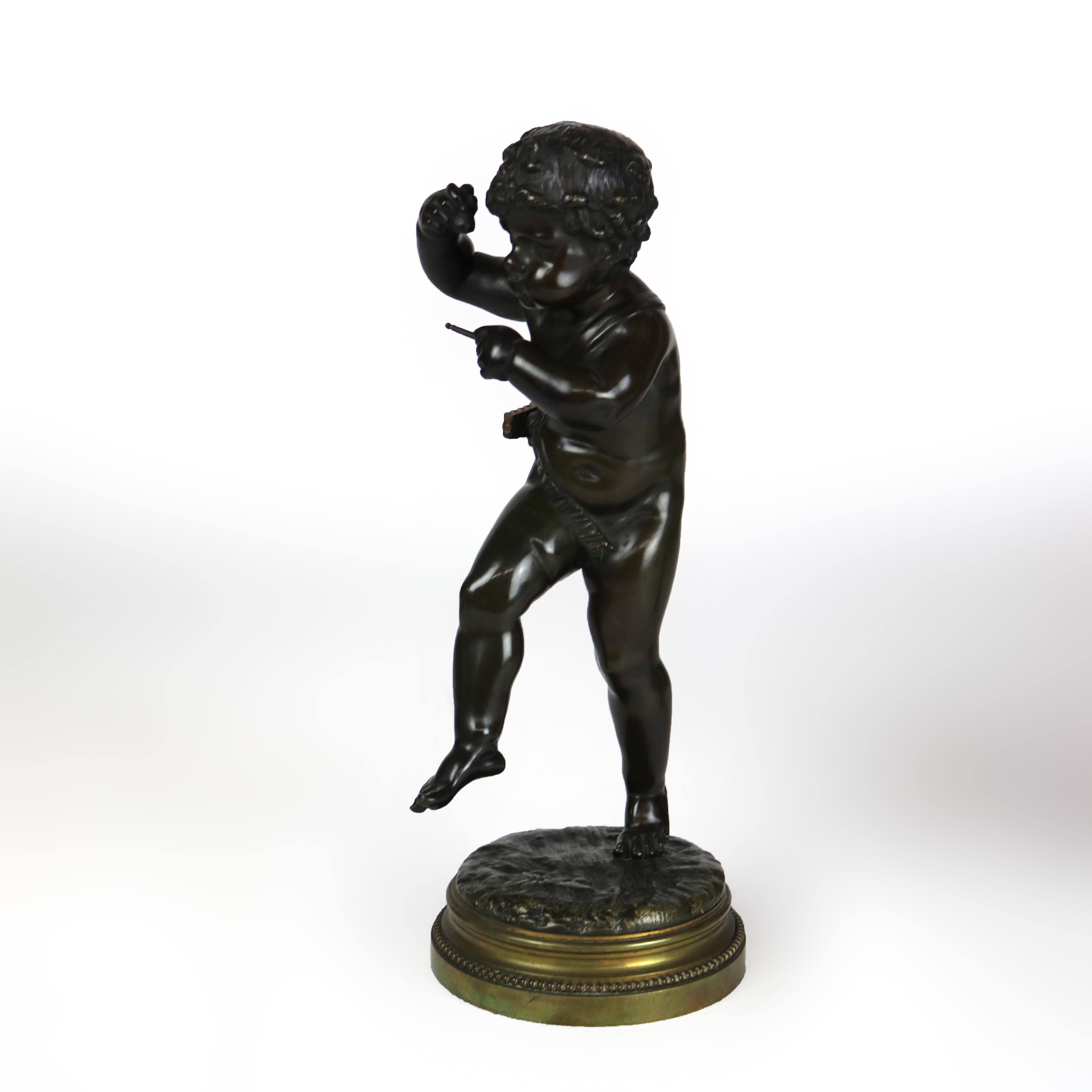 Coppia di sculture antiche in bronzo Clodion Cherubino Musico, firmate C1880 In condizioni buone in vendita a Big Flats, NY