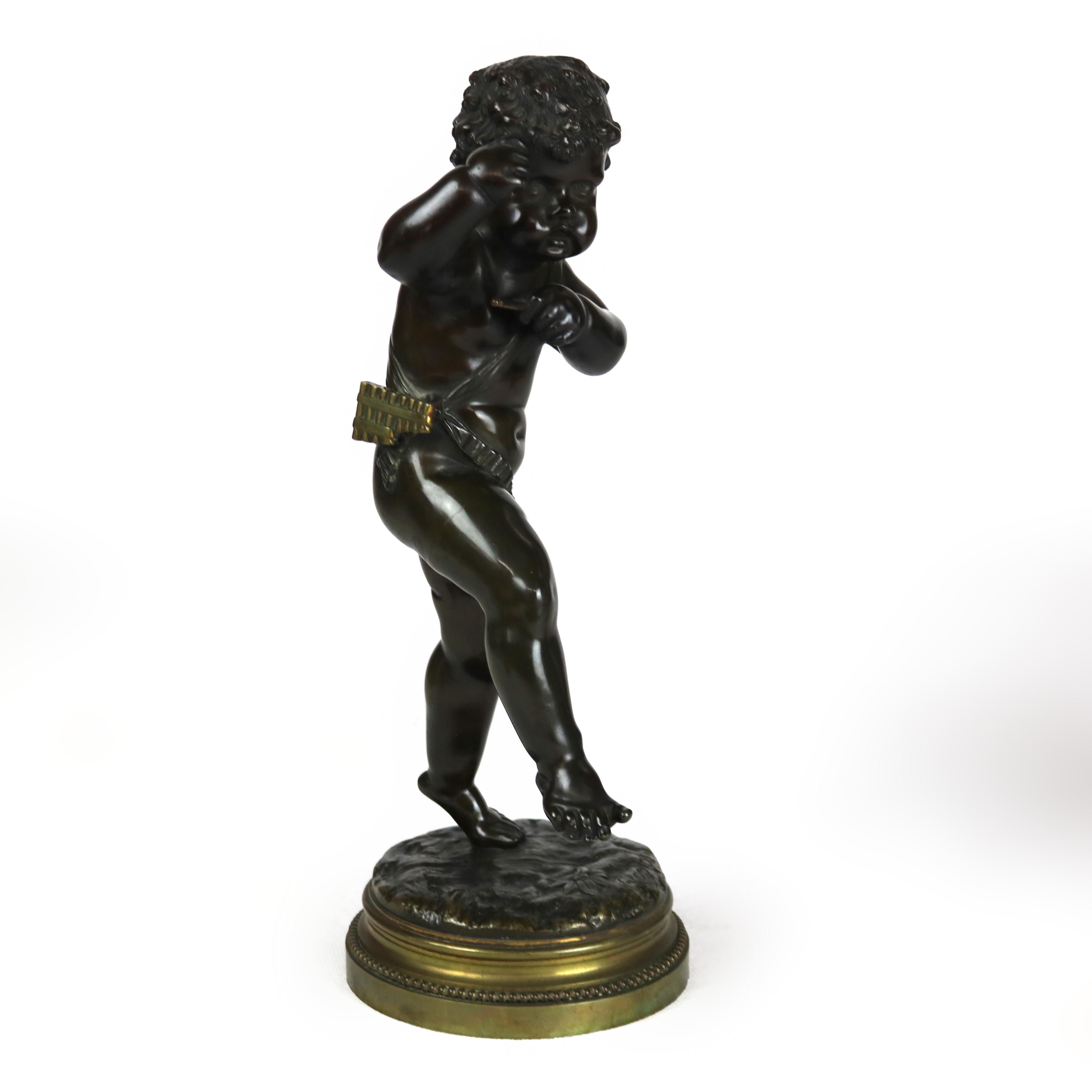 Coppia di sculture antiche in bronzo Clodion Cherubino Musico, firmate C1880 in vendita 1