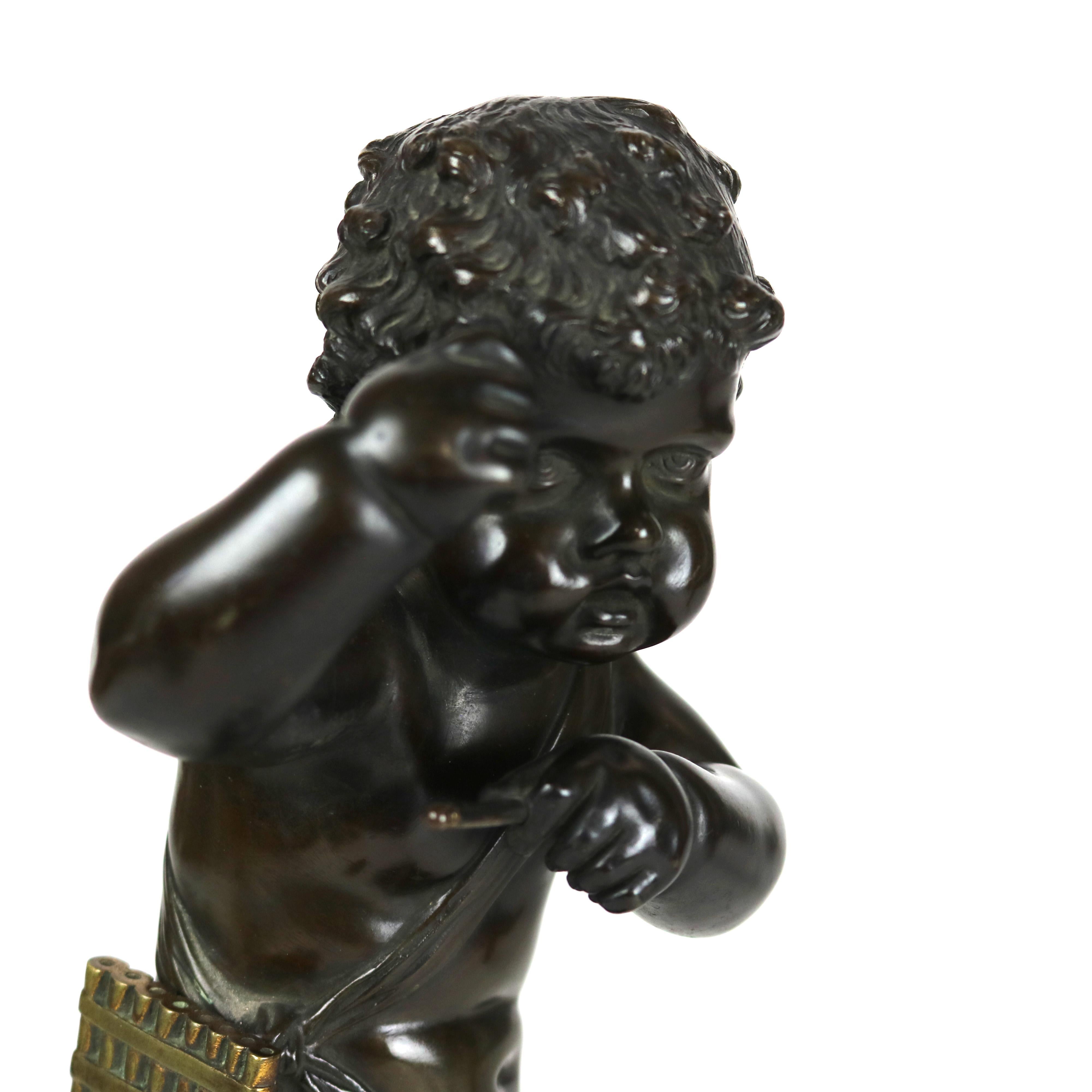 Coppia di sculture antiche in bronzo Clodion Cherubino Musico, firmate C1880 in vendita 2