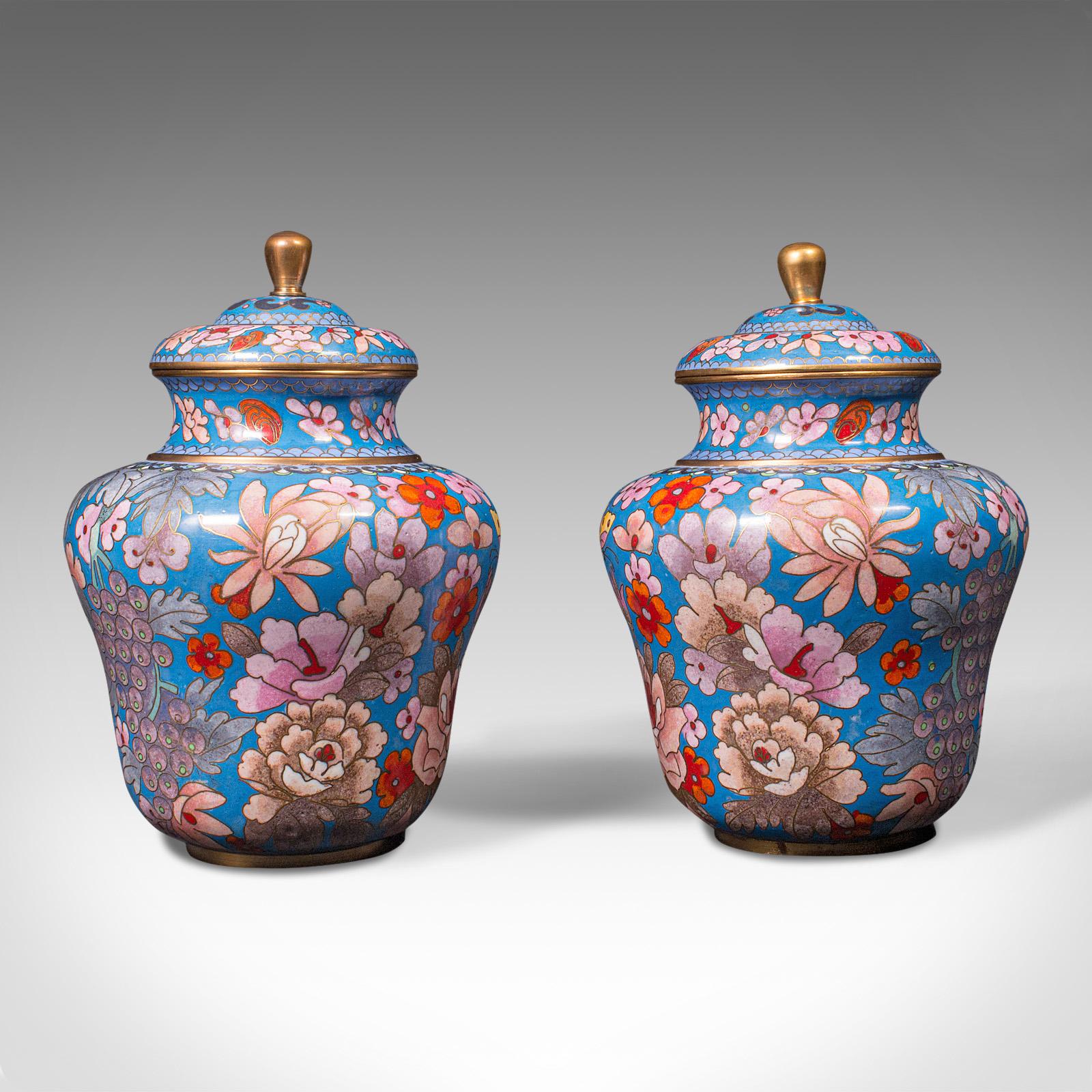 Pair of Antique Cloisonne Spice Jars, English Ceramic, Decorative Pot, Victorian In Good Condition For Sale In Hele, Devon, GB