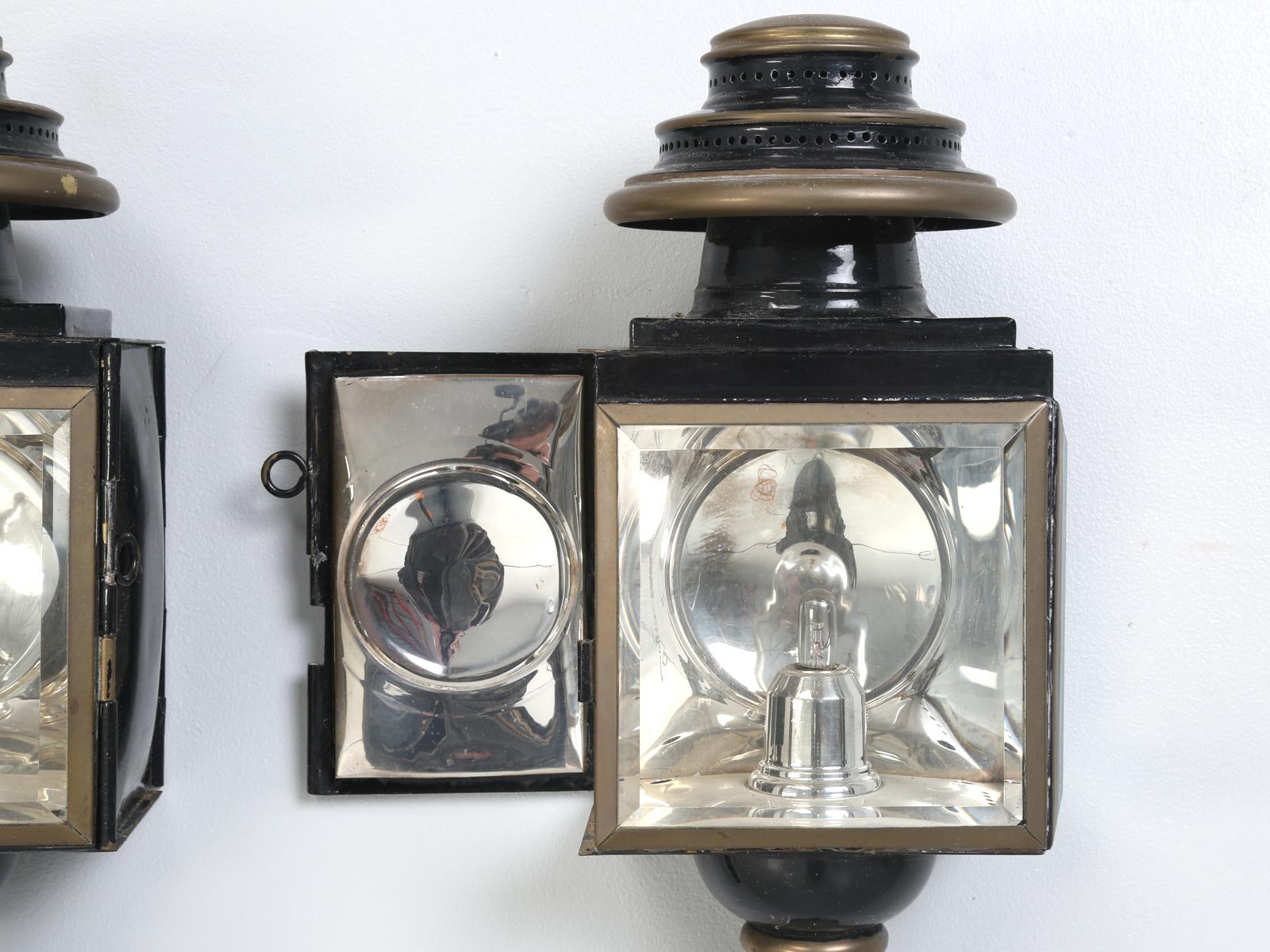 European Pair of Antique Coach Lights or Lanterns, Converted into Sconces