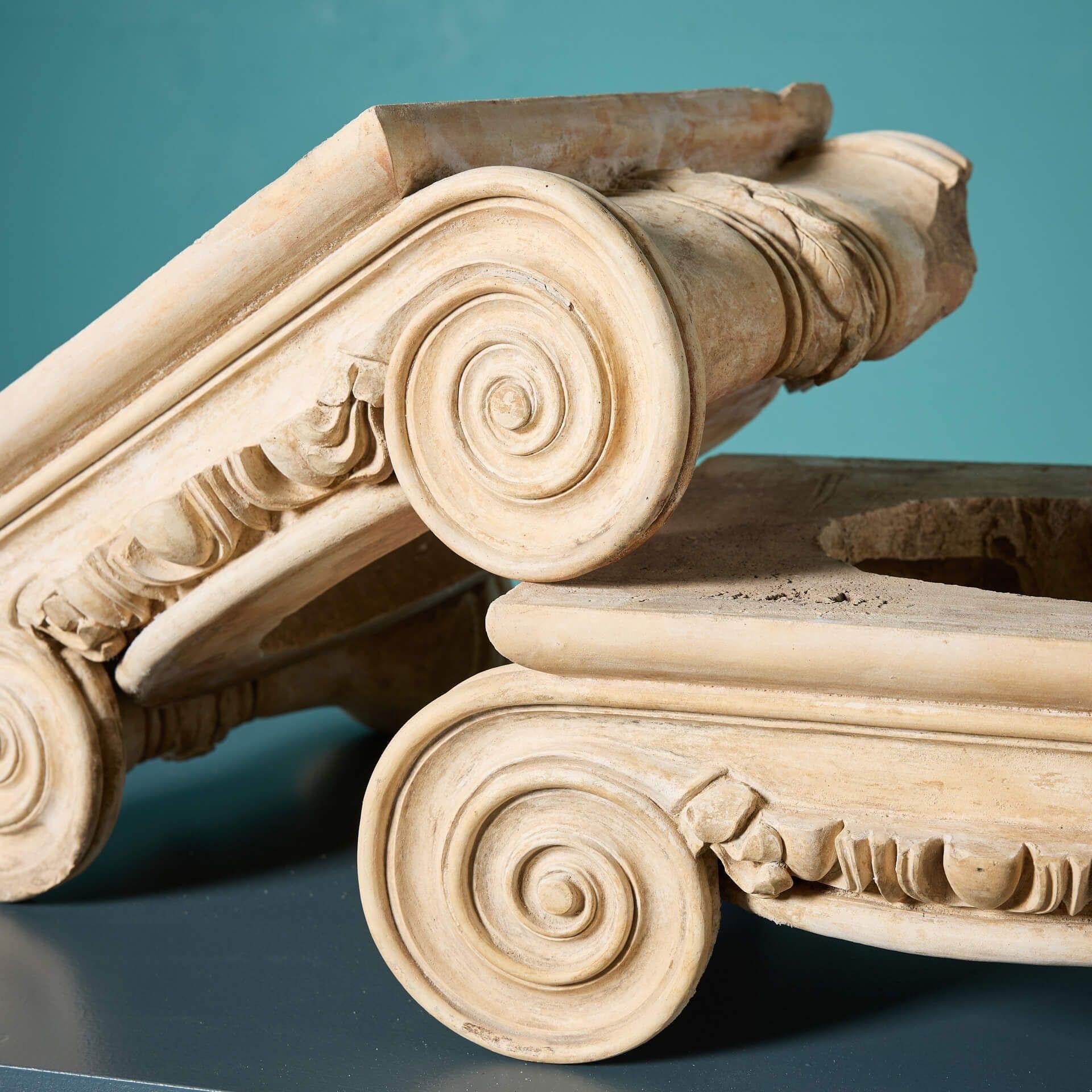Georgian Pair of Antique Coade Stone Architectural Capitals For Sale