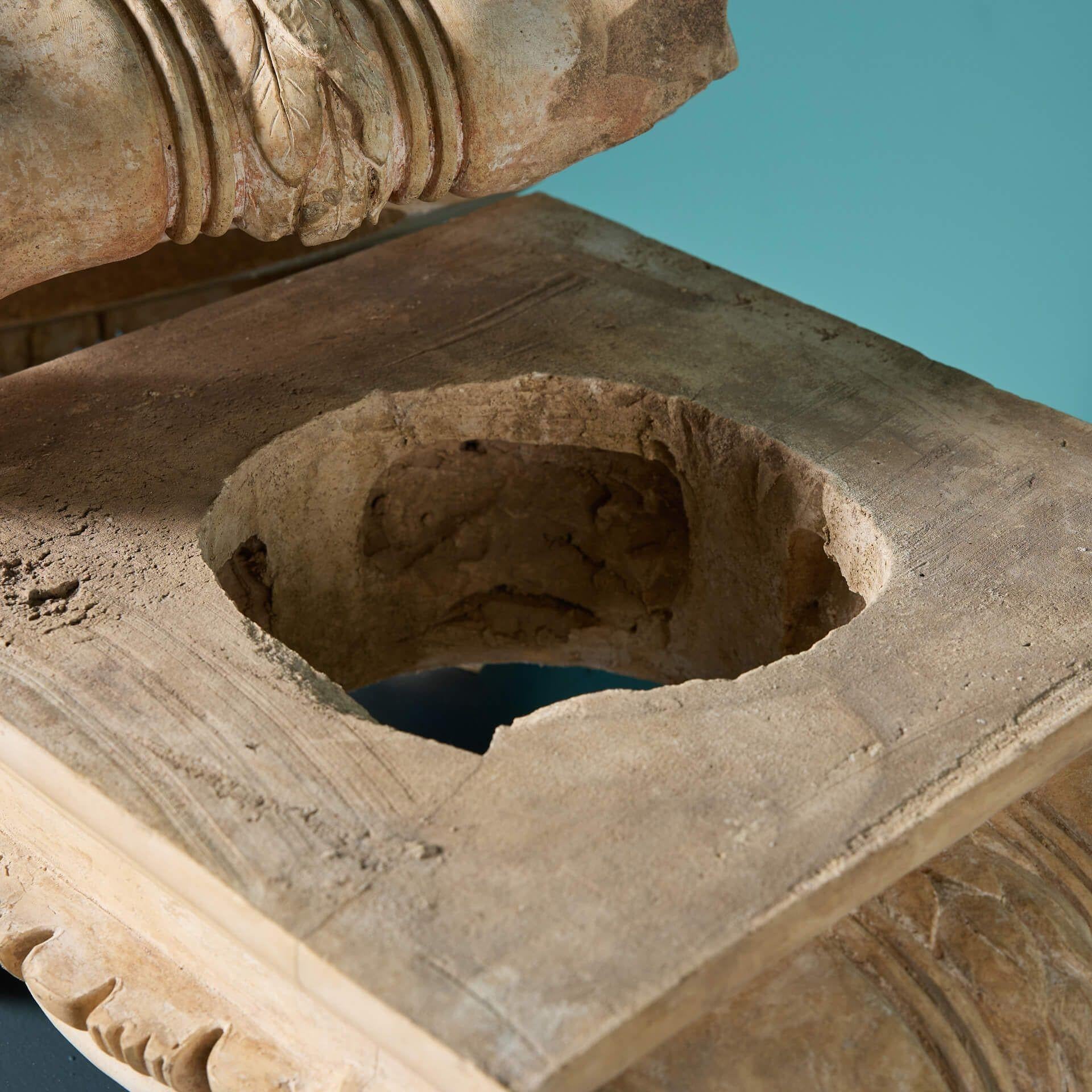 Pair of Antique Coade Stone Architectural Capitals In Fair Condition For Sale In Wormelow, Herefordshire