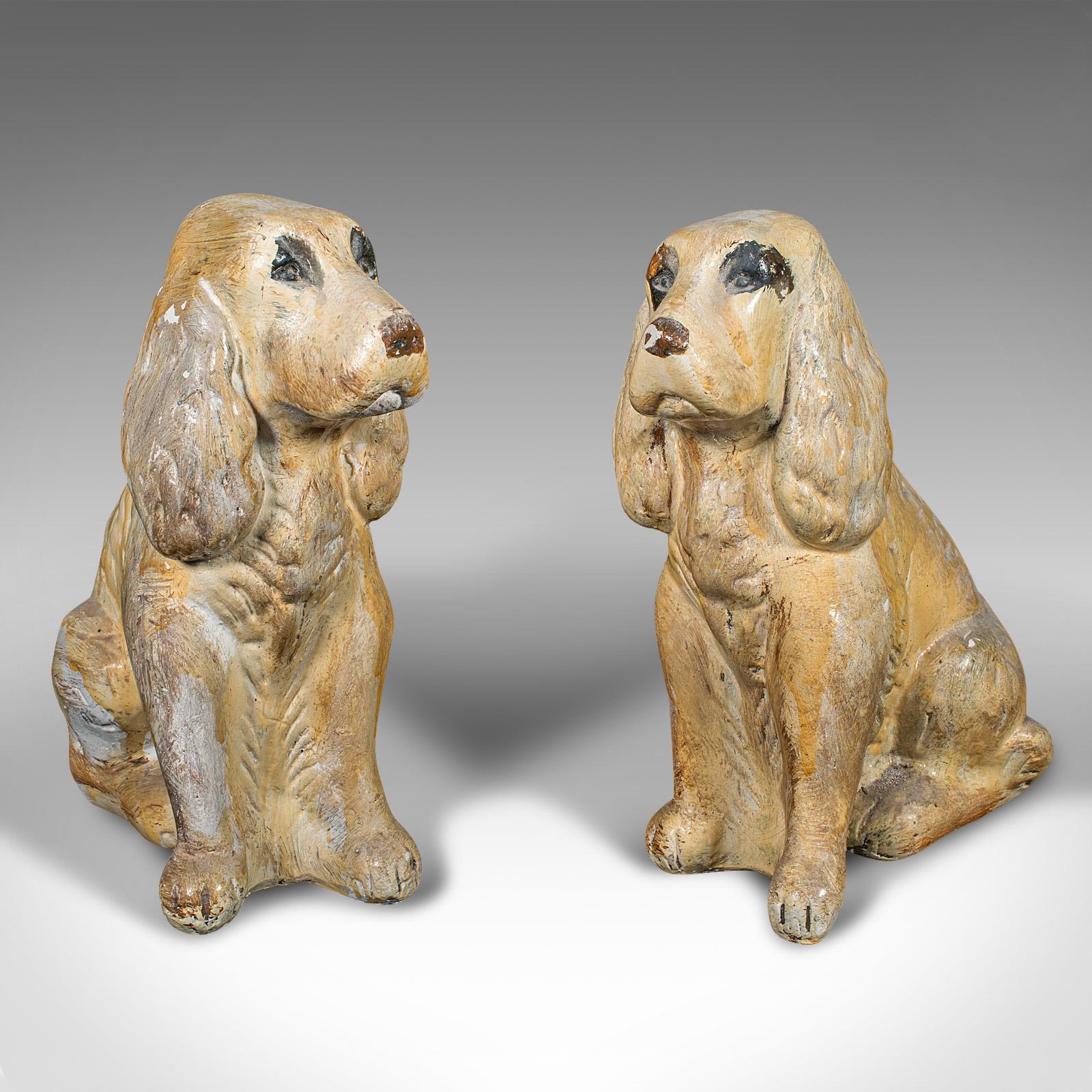 Pair Of Antique Cocker Spaniel Figures, English, Plaster, Doorstops, Edwardian In Good Condition For Sale In Hele, Devon, GB