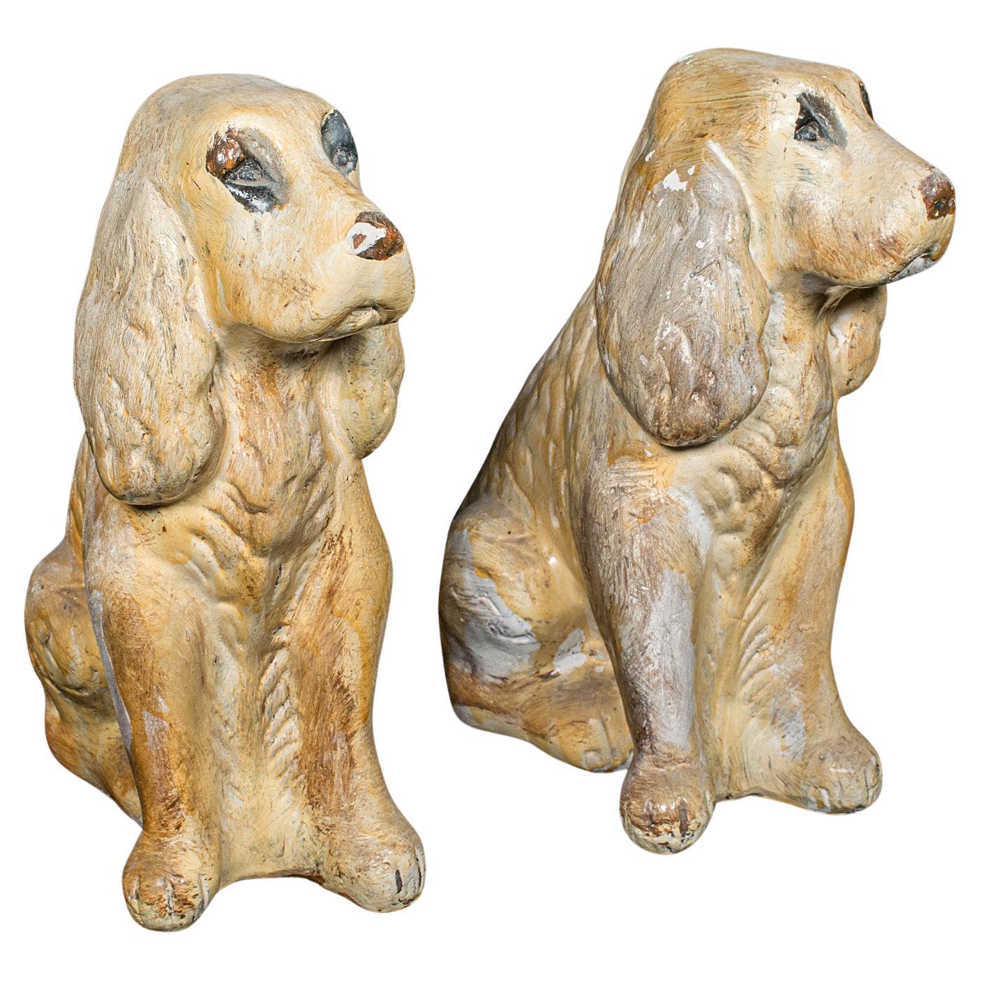 Pair Of Antique Cocker Spaniel Figures, English, Plaster, Doorstops, Edwardian