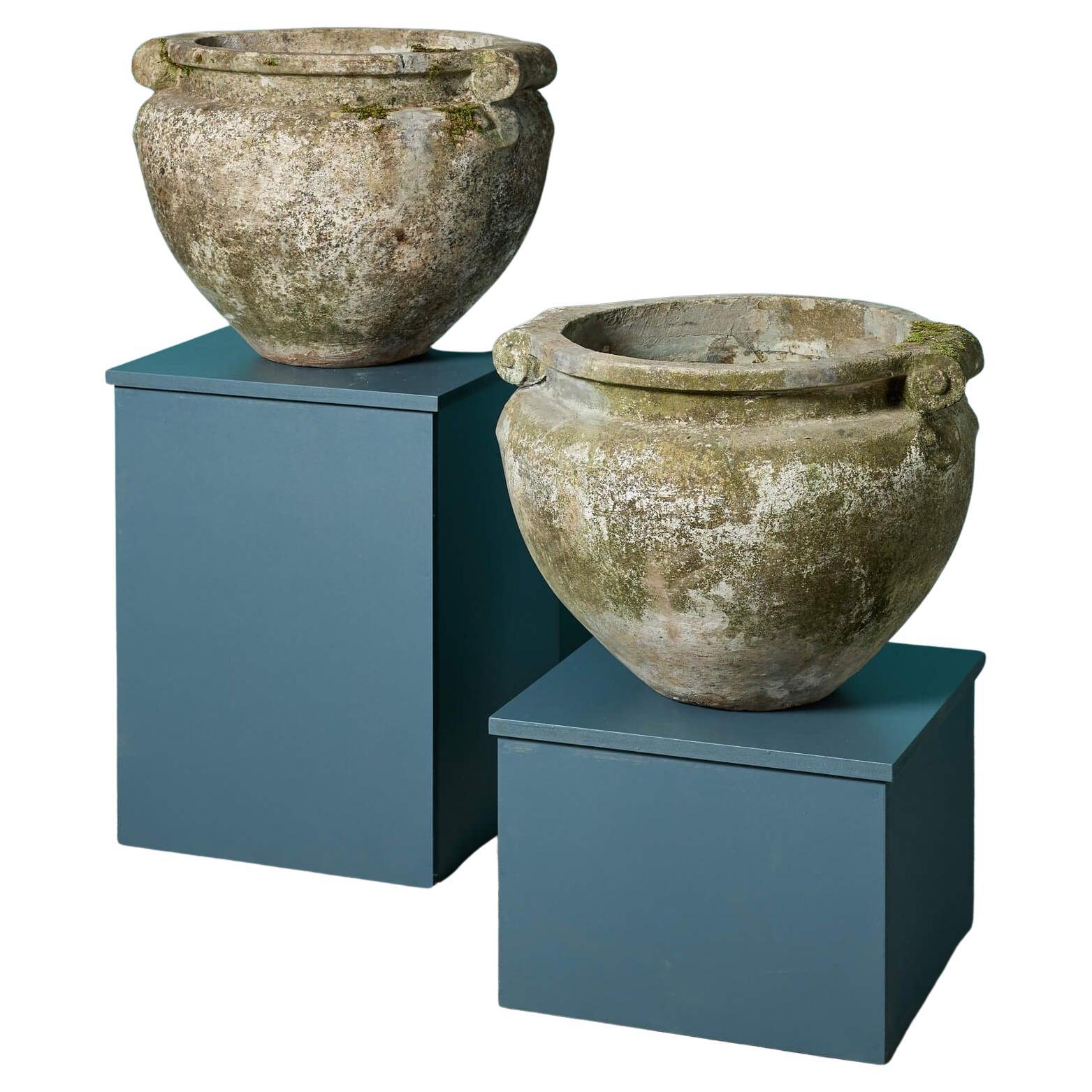 Pair of Antique Compton Scroll Style Garden Pots
