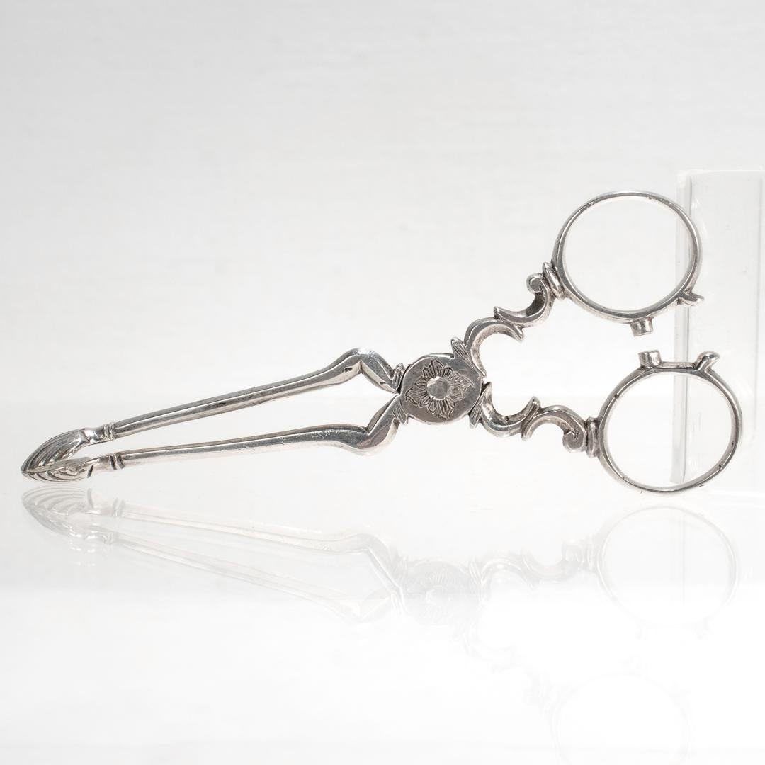 Pair of Antique Continental 12 Loth Silver Sugar Tongs or Nips For Sale 8