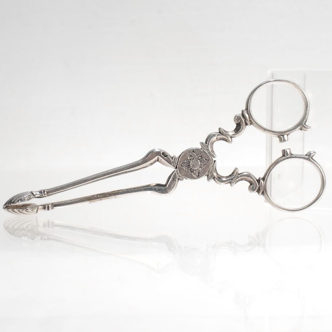 Pair of Antique Continental 12 Loth Silver Sugar Tongs or Nips For Sale 9