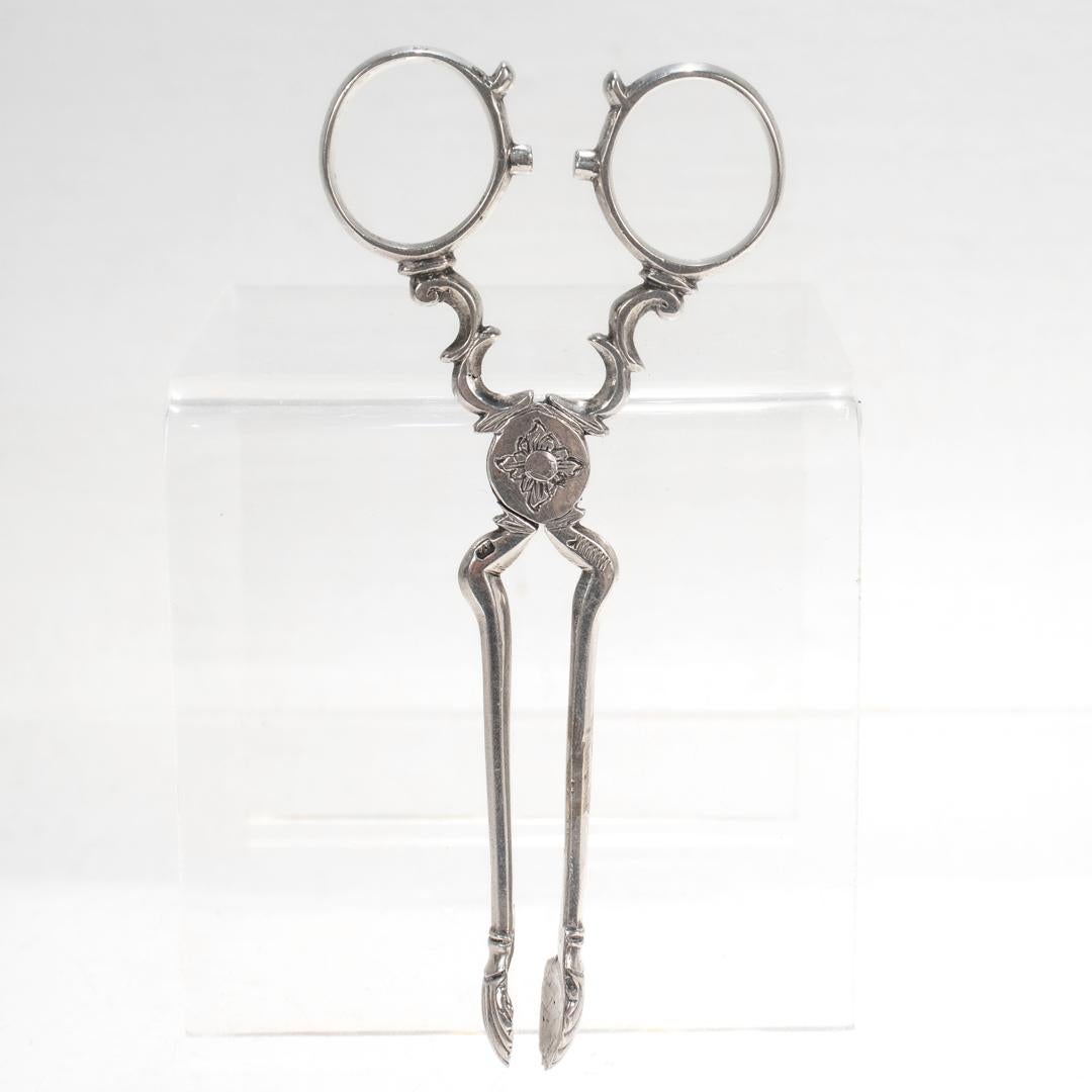 Pair of Antique Continental 12 Loth Silver Sugar Tongs or Nips For Sale 11